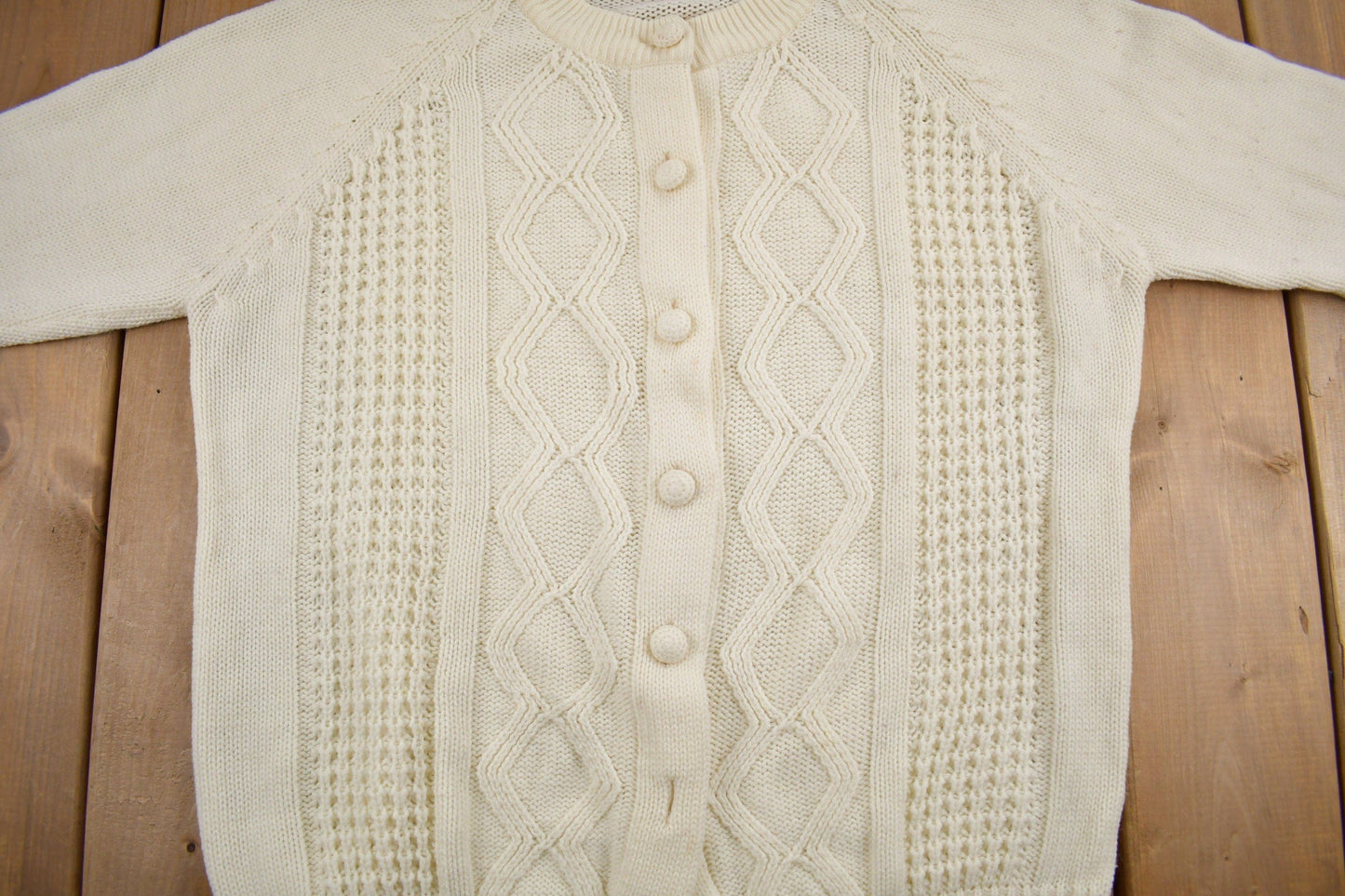 Vintage 1980s Cable Knit Acrylic Cardigan Sweater Men's Small from propervintagecanada