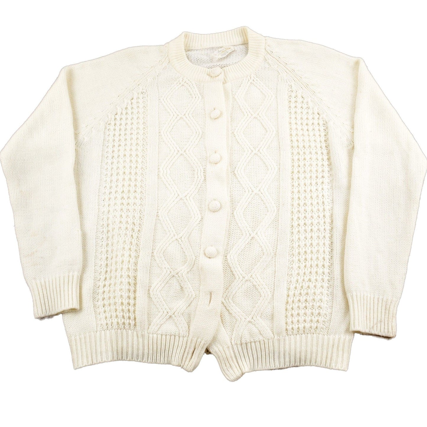 Vintage 1980s Cable Knit Acrylic Cardigan Sweater Men's Small from propervintagecanada