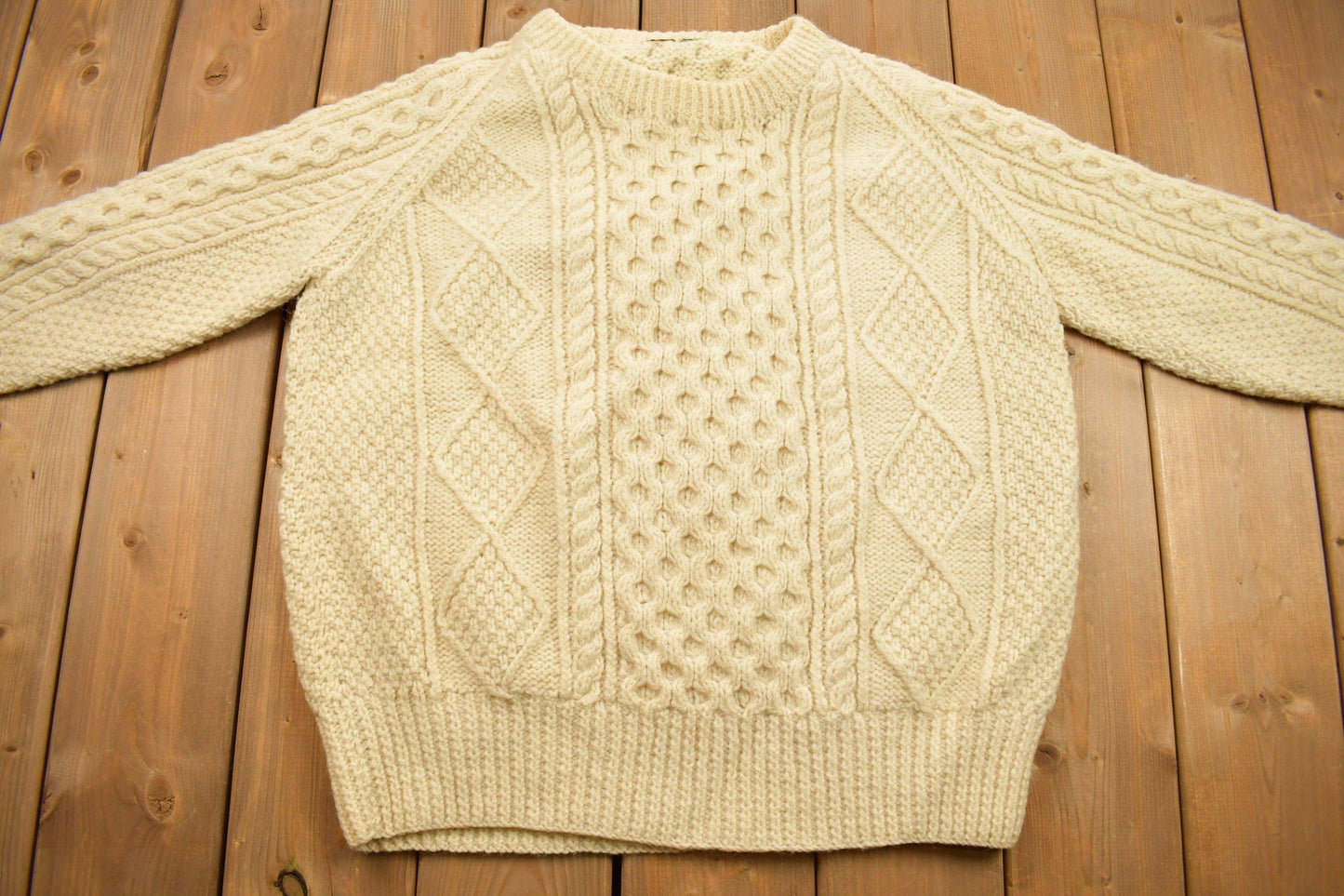 Vintage 1980s Cable Knitted Crewneck Sweater Men's XL from propervintagecanada