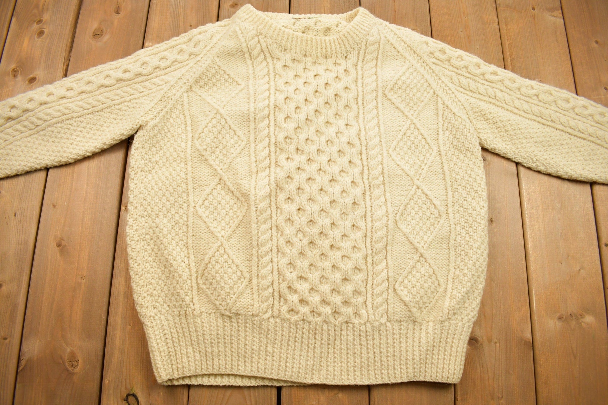 Vintage 1980s Cable Knitted Crewneck Sweater Men's XL from propervintagecanada
