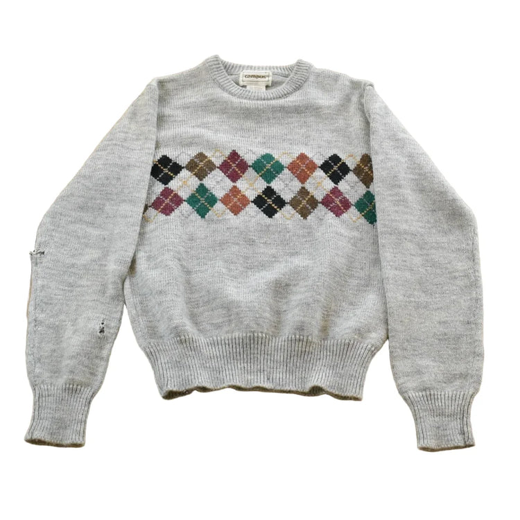 Vintage 1980s Campus Knit Abstract Argyle Pattern Crewneck Sweater Men's S from propervintagecanada