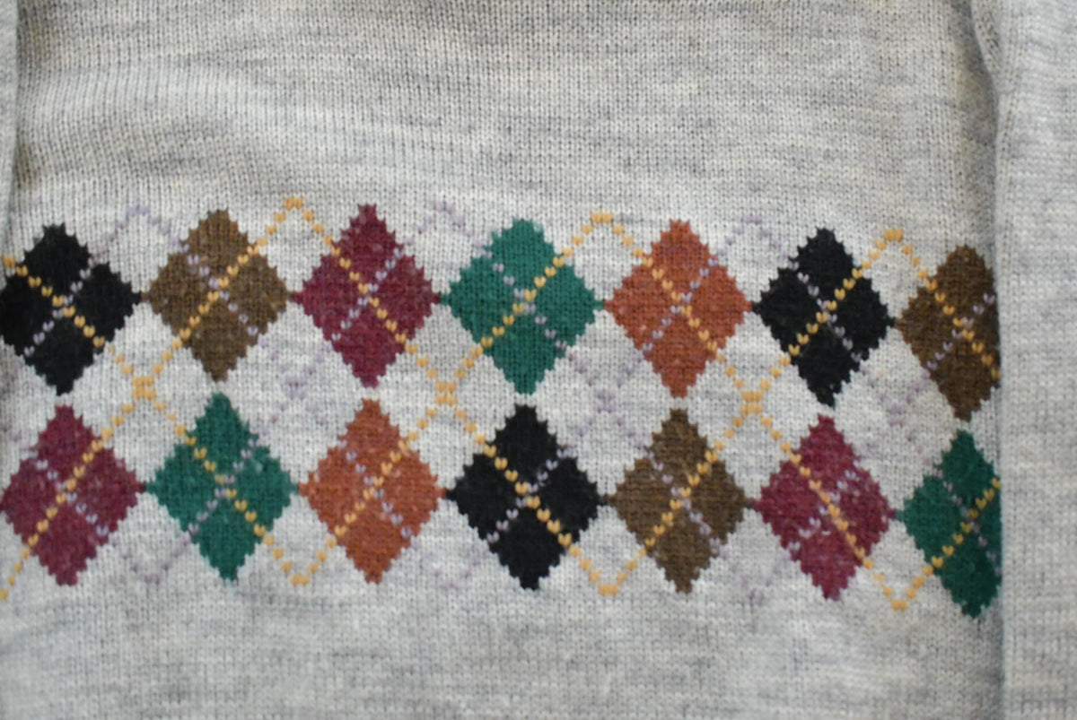 Vintage 1980s Campus Knit Abstract Argyle Pattern Crewneck Sweater Men's S from propervintagecanada