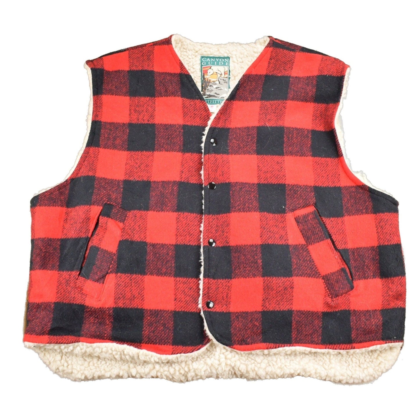 Vintage 1980s Canyon Guide Outfitters Buffalo Plaid Fleece Lined Vest Men's 2XL from propervintagecanada