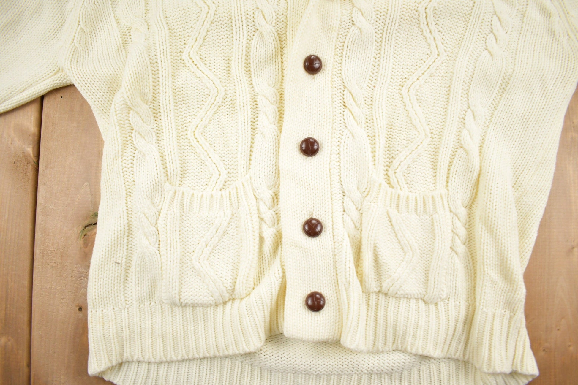 Vintage 1980s Career Club Cable Knitted Cardigan Sweater Men's XL from propervintagecanada