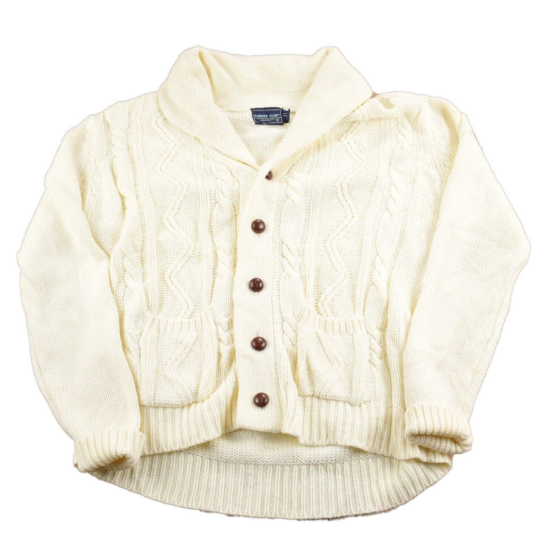 Vintage 1980s Career Club Cable Knitted Cardigan Sweater Men's XL from propervintagecanada