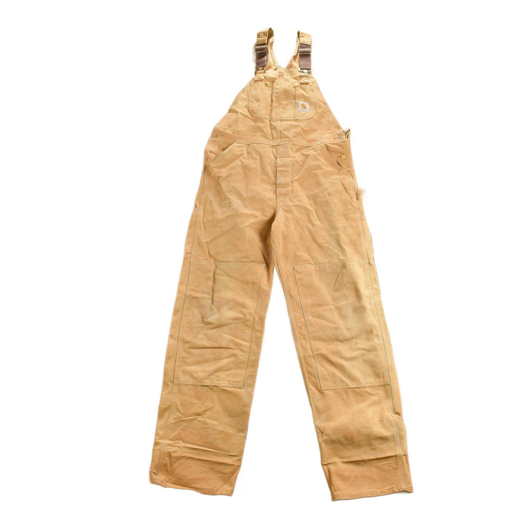 Vintage 1980s Carhartt Beige Canvas Double Knee Overalls Men's 38 x 36 from propervintagecanada
