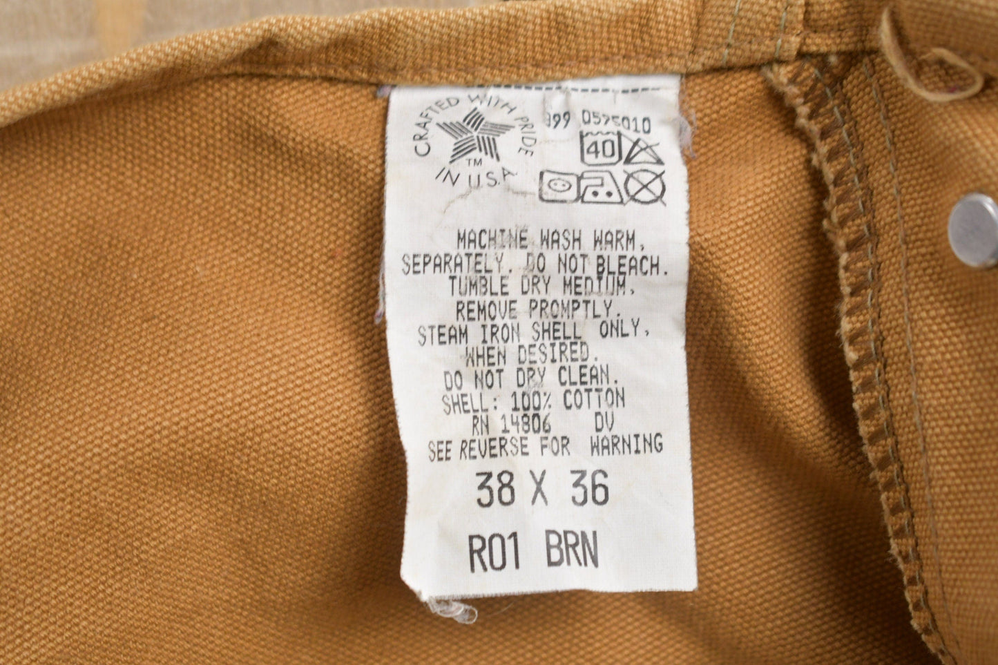 Vintage 1980s Carhartt Beige Canvas Double Knee Overalls Men's 38 x 36 from propervintagecanada