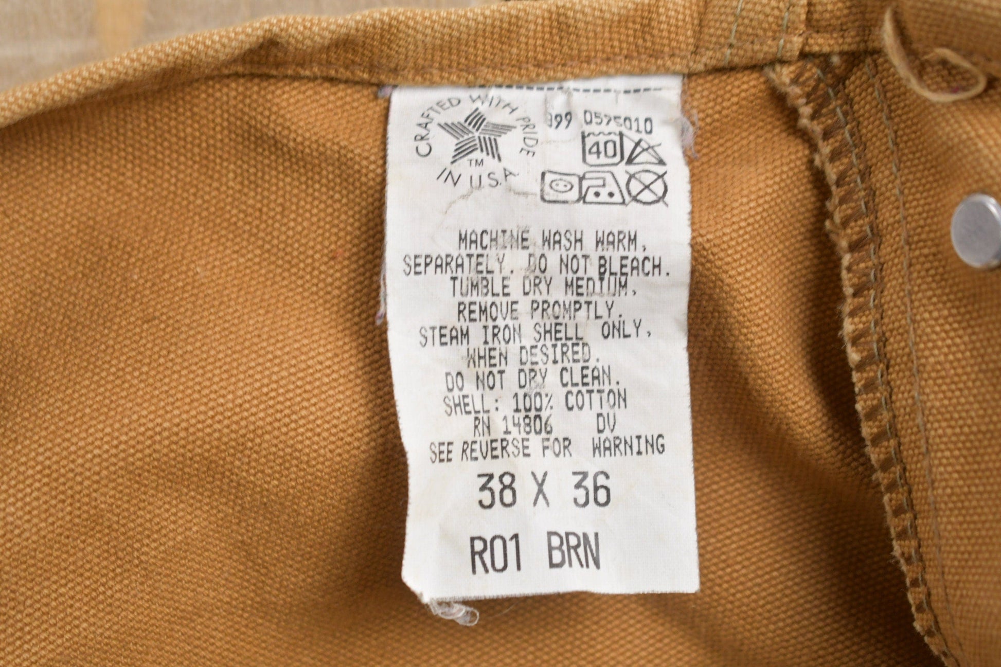 Vintage 1980s Carhartt Beige Canvas Double Knee Overalls Men's 38 x 36 from propervintagecanada