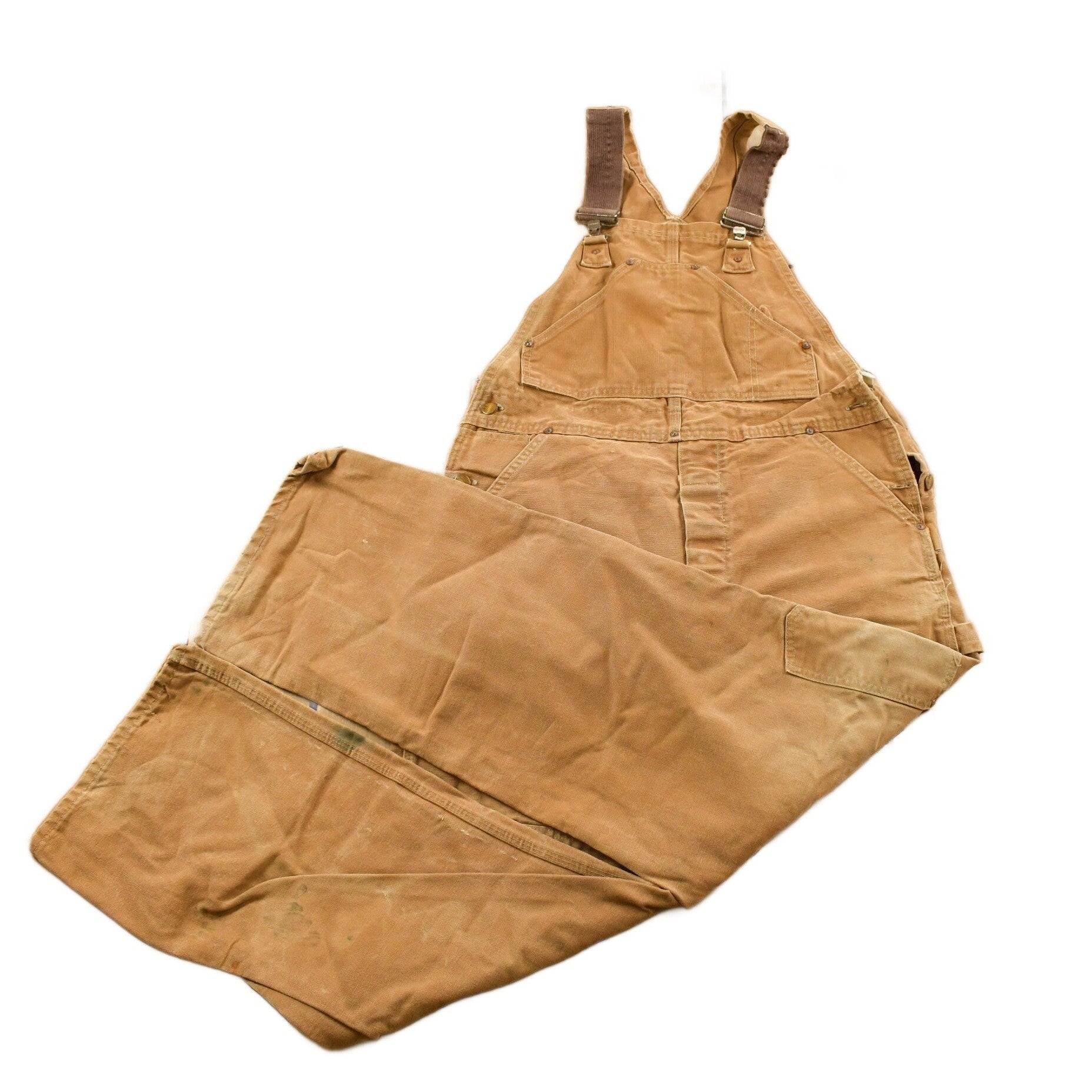 Vintage 1980s Carhartt Beige Canvas Double Knee Overalls Men's 40 x 26 from propervintagecanada