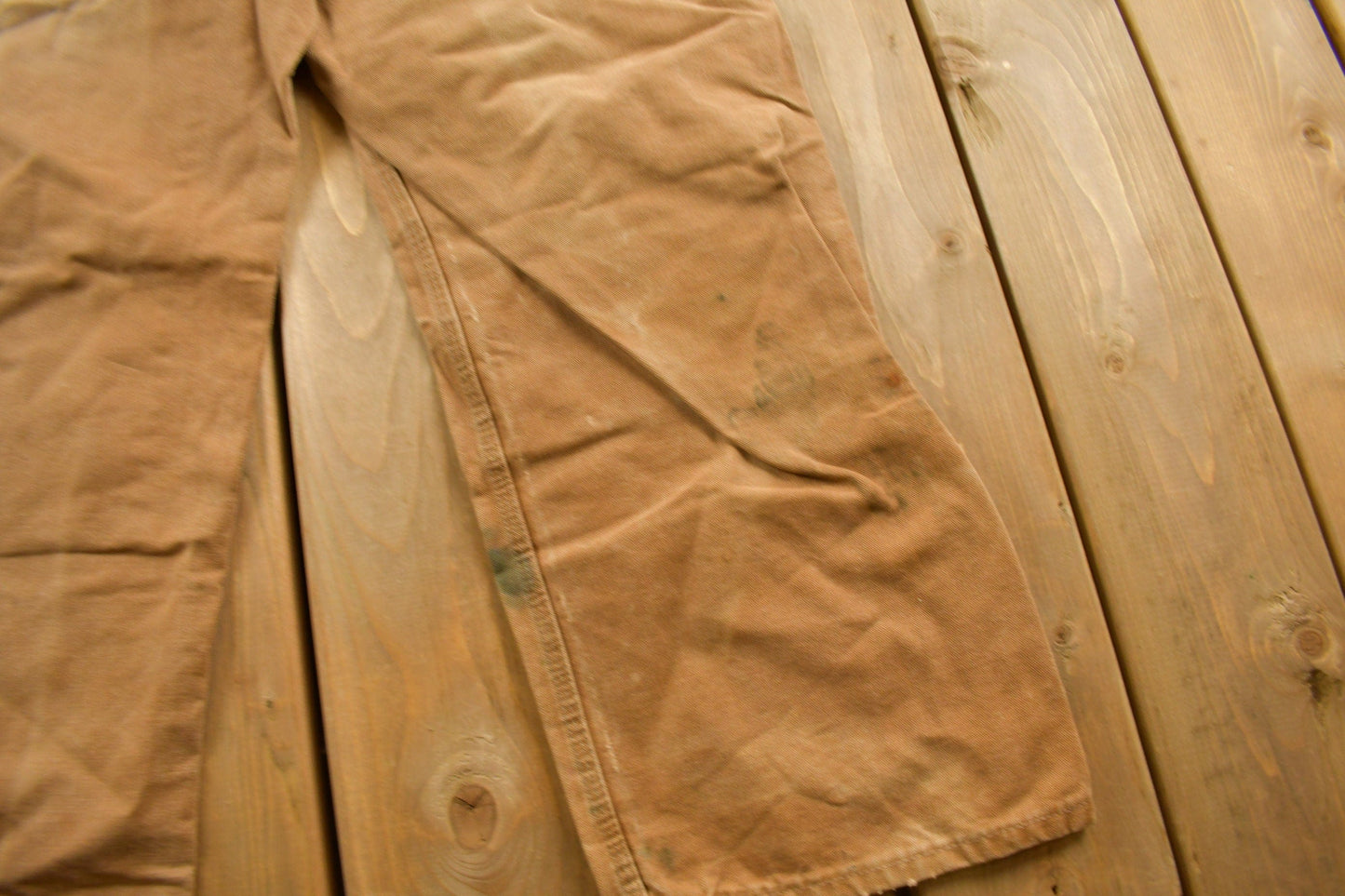 Vintage 1980s Carhartt Beige Canvas Double Knee Overalls Men's 40 x 26 from propervintagecanada
