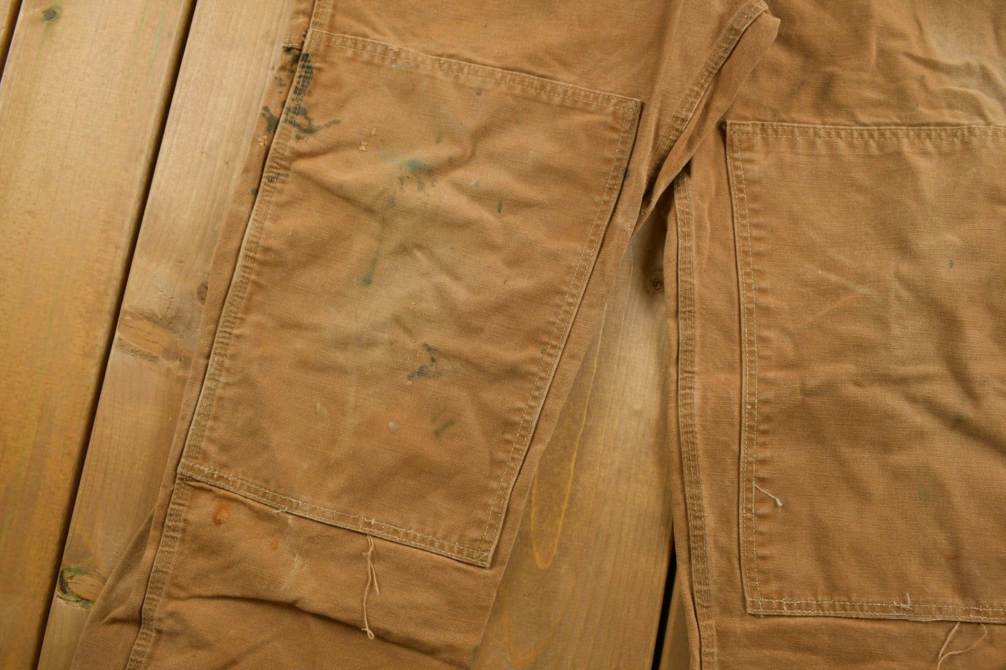 Vintage 1980s Carhartt Beige Canvas Double Knee Overalls Men's 40 x 26 from propervintagecanada