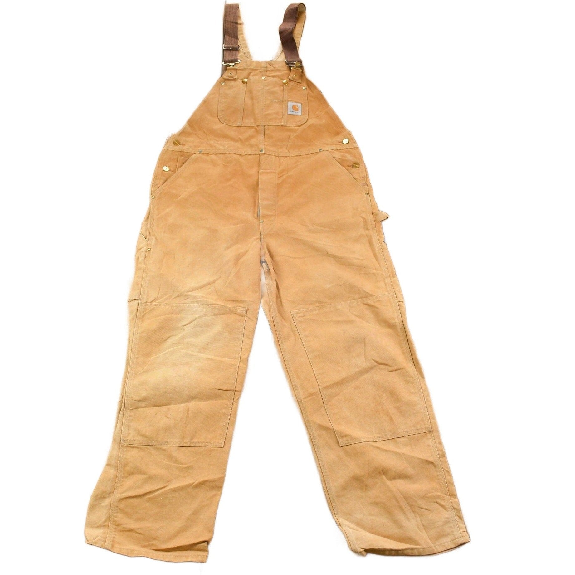 Vintage 1980s Carhartt Beige Canvas Double Knee Overalls Men's 40 x 30 from propervintagecanada