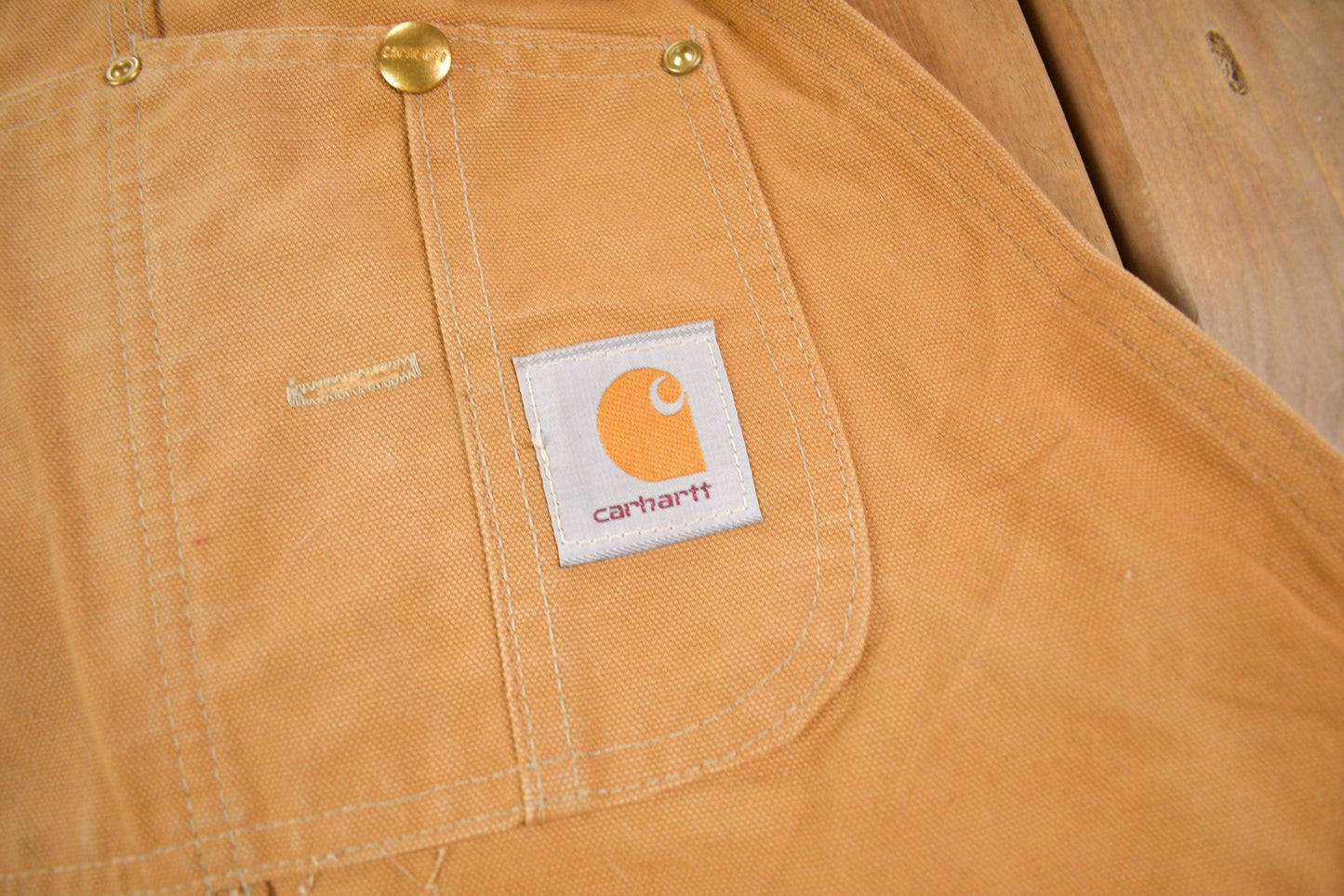 Vintage 1980s Carhartt Beige Canvas Double Knee Overalls Men's 40 x 30 from propervintagecanada
