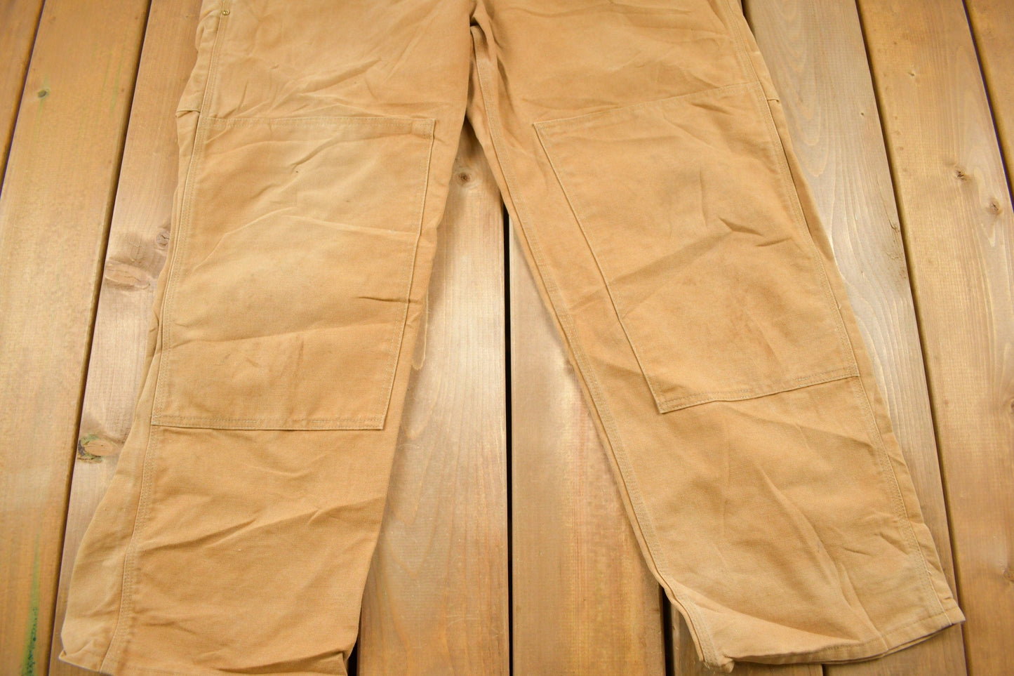 Vintage 1980s Carhartt Beige Canvas Double Knee Overalls Men's 40 x 30 from propervintagecanada