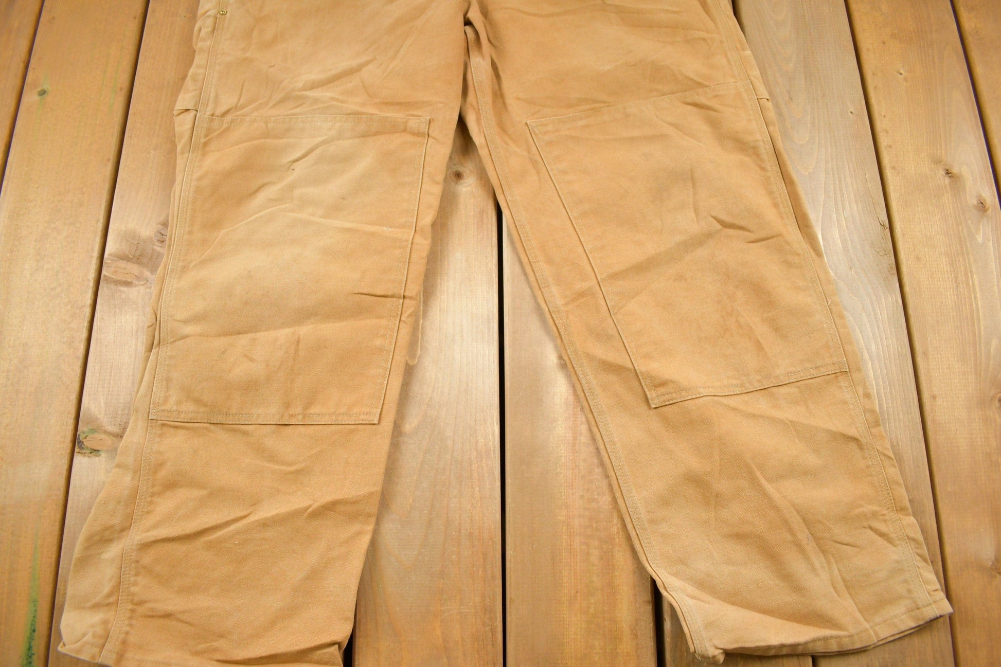 Vintage 1980s Carhartt Beige Canvas Double Knee Overalls Men's 40 x 30 from propervintagecanada