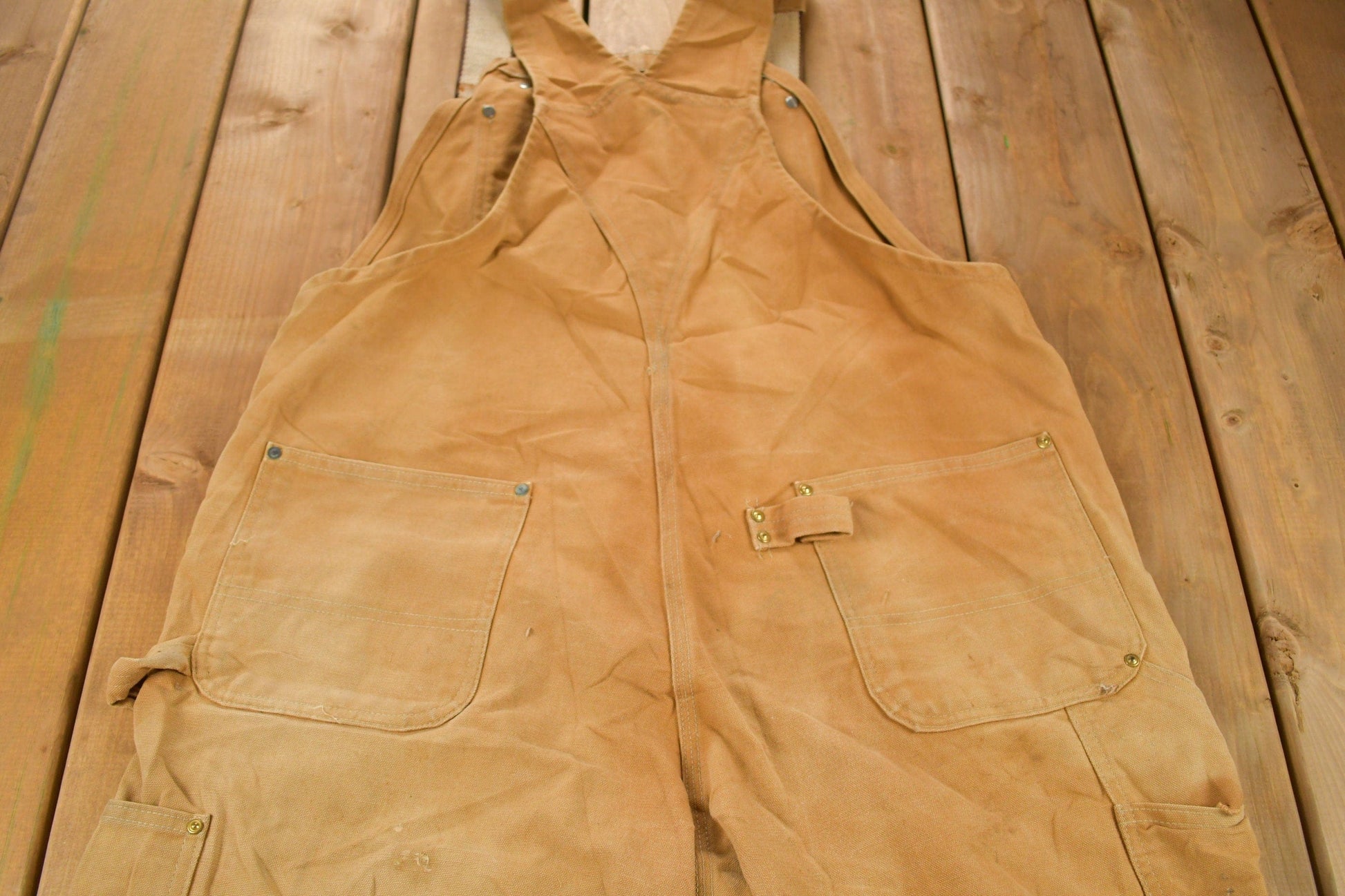 Vintage 1980s Carhartt Beige Canvas Double Knee Overalls Men's 40 x 30 from propervintagecanada