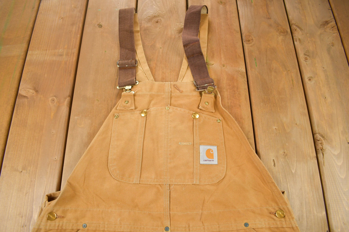 Vintage 1980s Carhartt Beige Canvas Double Knee Overalls Men's 40 x 30 from propervintagecanada