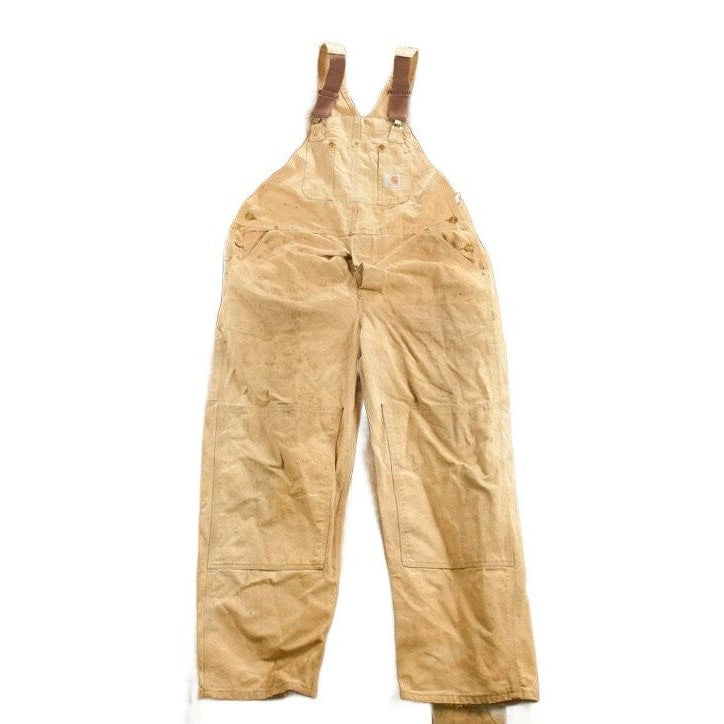 Vintage 1980s Carhartt Beige Canvas Double Knee Overalls Men's 42 x 30 from propervintagecanada