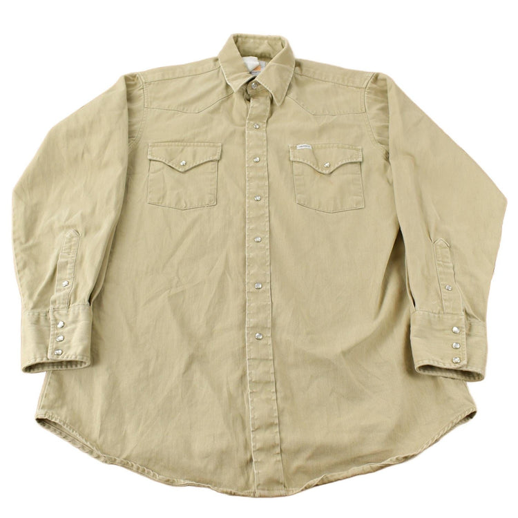 Vintage 1980s Carhartt Beige Snap Button Up Shirt Men's Large from propervintagecanada