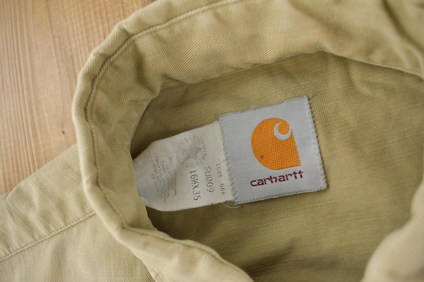 Vintage 1980s Carhartt Beige Snap Button Up Shirt Men's Large from propervintagecanada