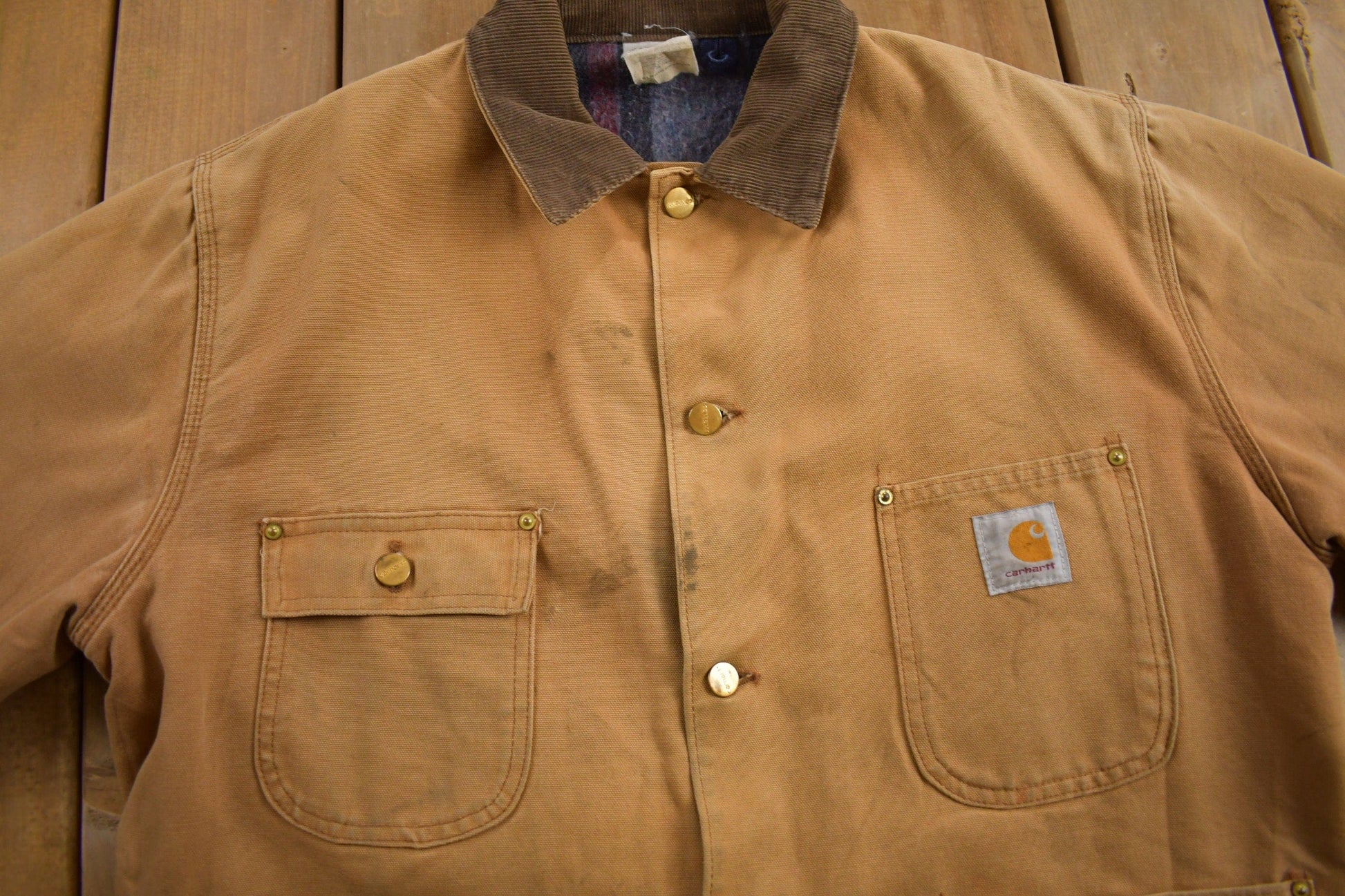 Vintage 1980s Carhartt Blanket Lined Chore Coat Men's Large from propervintagecanada