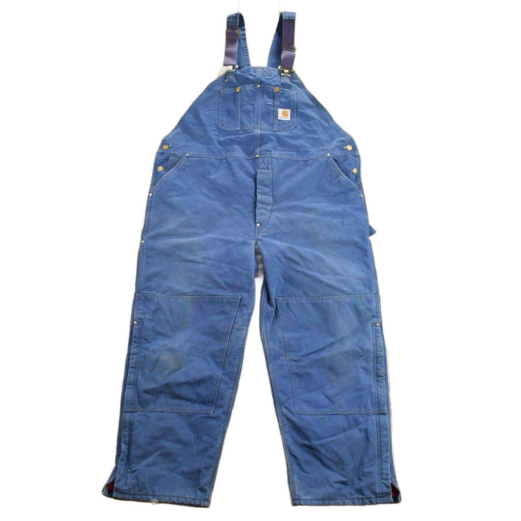 Vintage 1980s Carhartt Blue Canvas Double Knee Overalls Men's 48 x 30 from propervintagecanada