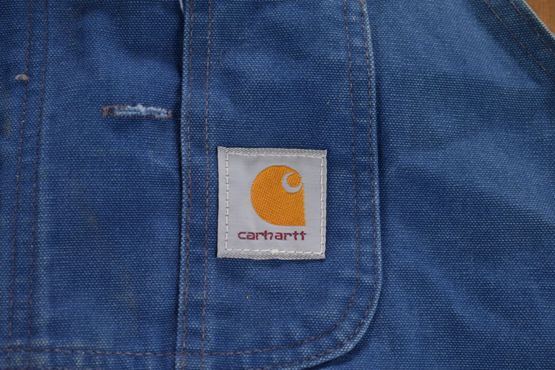 Vintage 1980s Carhartt Blue Canvas Double Knee Overalls Men's 48 x 30 from propervintagecanada