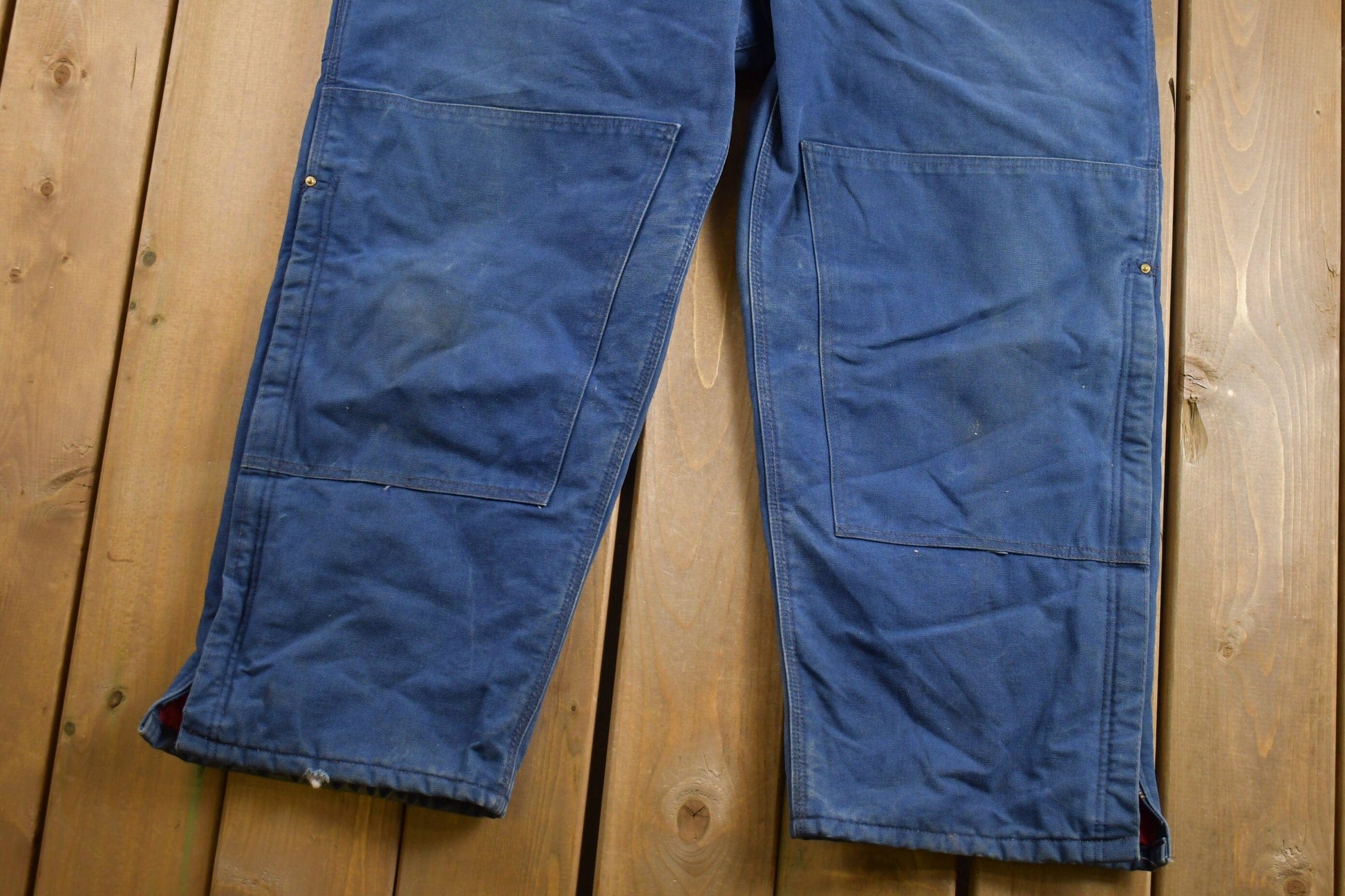 Vintage 1980s Carhartt Blue Canvas Double Knee Overalls Men's 48 x 30 from propervintagecanada