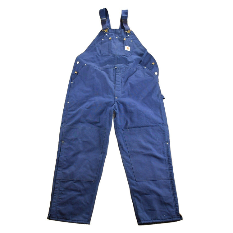 Vintage 1980s Carhartt Blue Canvas Double Knee Overalls Men's 50 x 31 from propervintagecanada