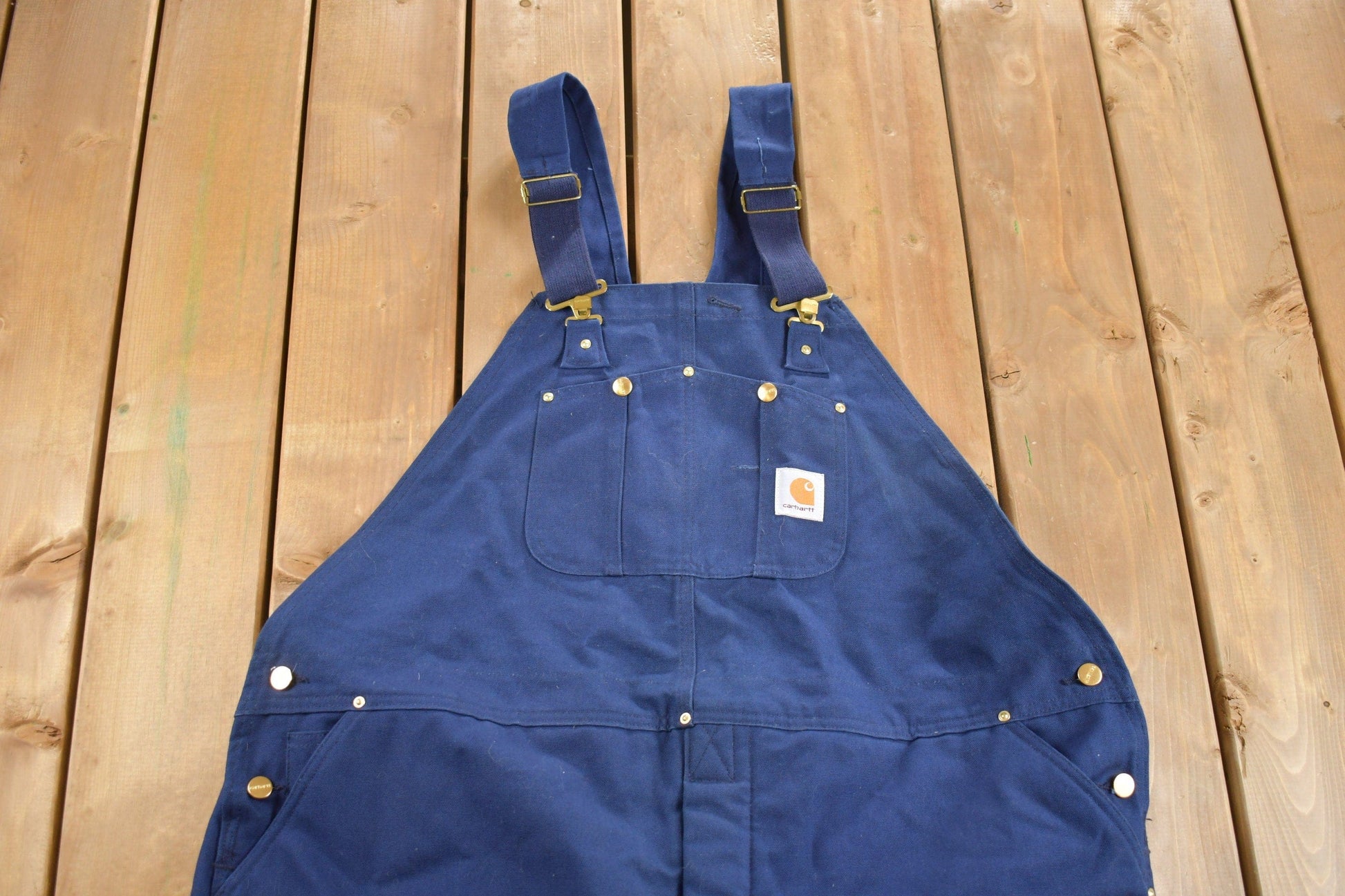 Vintage 1980s Carhartt Blue Canvas Double Knee Overalls Men's 50 x 31 from propervintagecanada