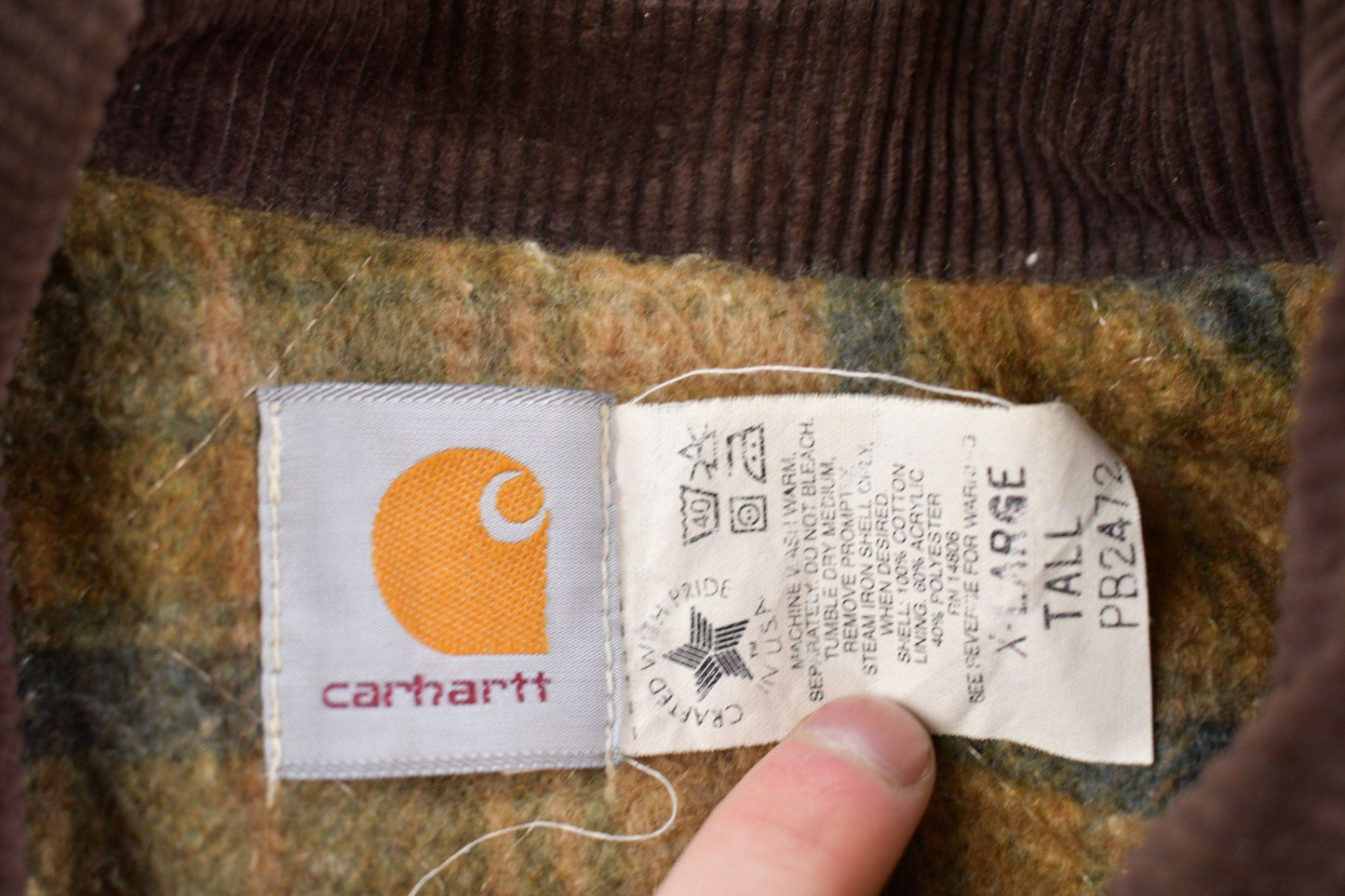 Vintage 1980s Carhartt Chore Coat Olive Green Men's XL Tall from propervintagecanada