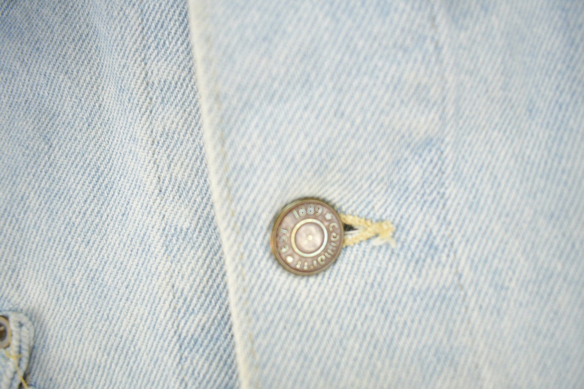 Vintage 1980s Carhartt Detroit Light Wash Denim Jean Jacket Men's XL from propervintagecanada