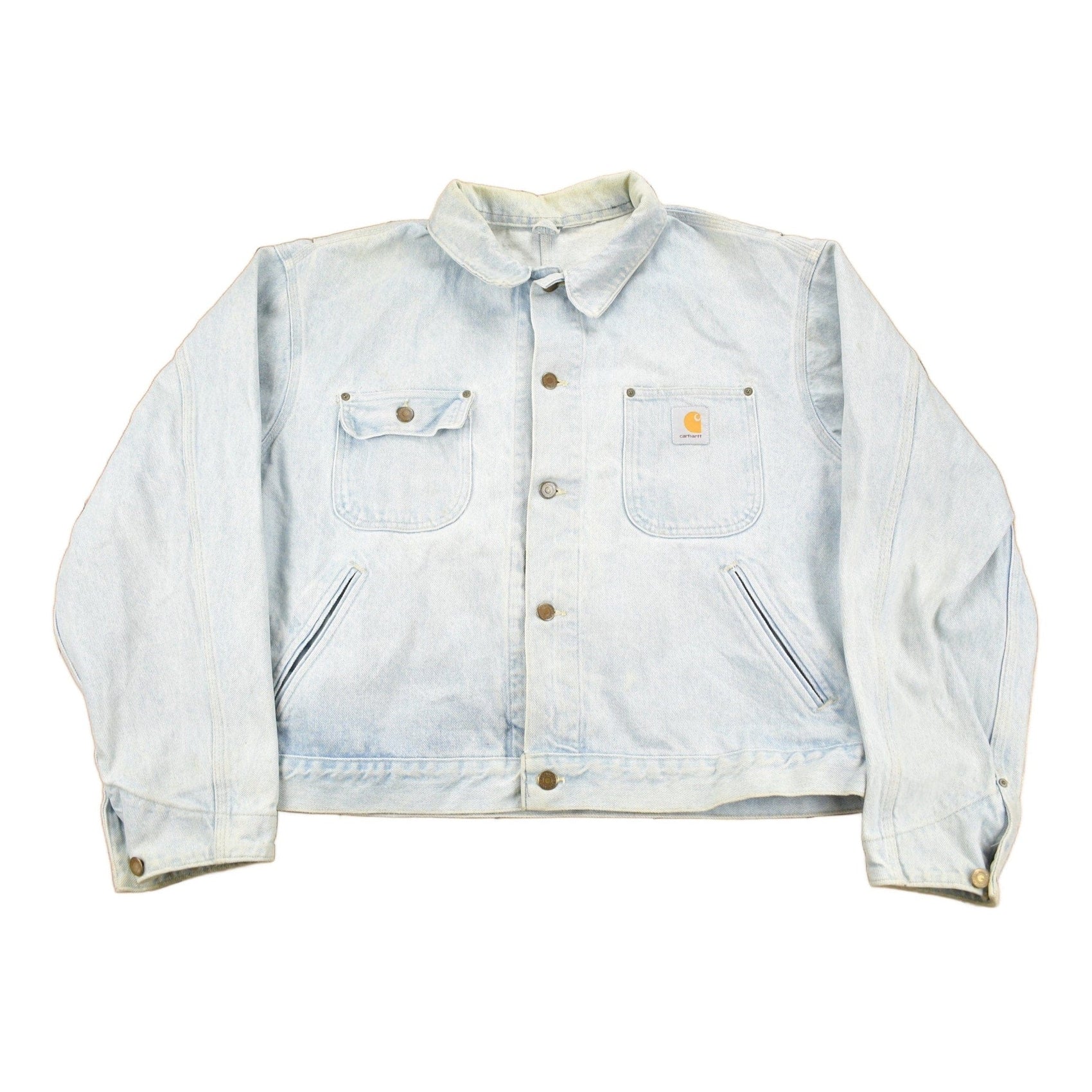 Vintage 1980s Carhartt Detroit Light Wash Denim Jean Jacket Men's XL from propervintagecanada