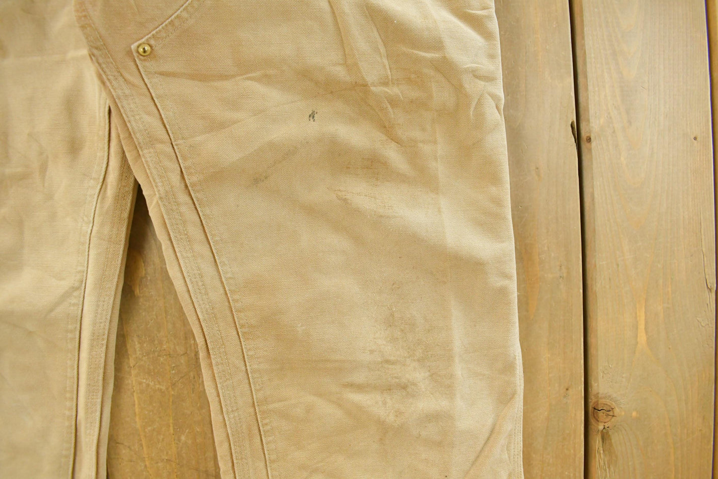 Vintage 1980s Carhartt Distressed Sun Faded Double Knee Pants Men's 37 x 29 from propervintagecanada