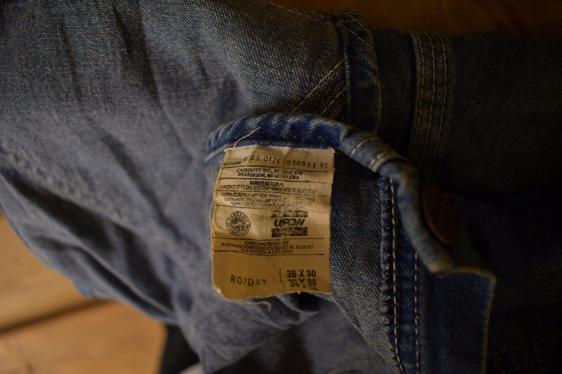 Vintage 1980s Carhartt Double Knee Distressed Denim Overalls Men's 36 x 30 from propervintagecanada