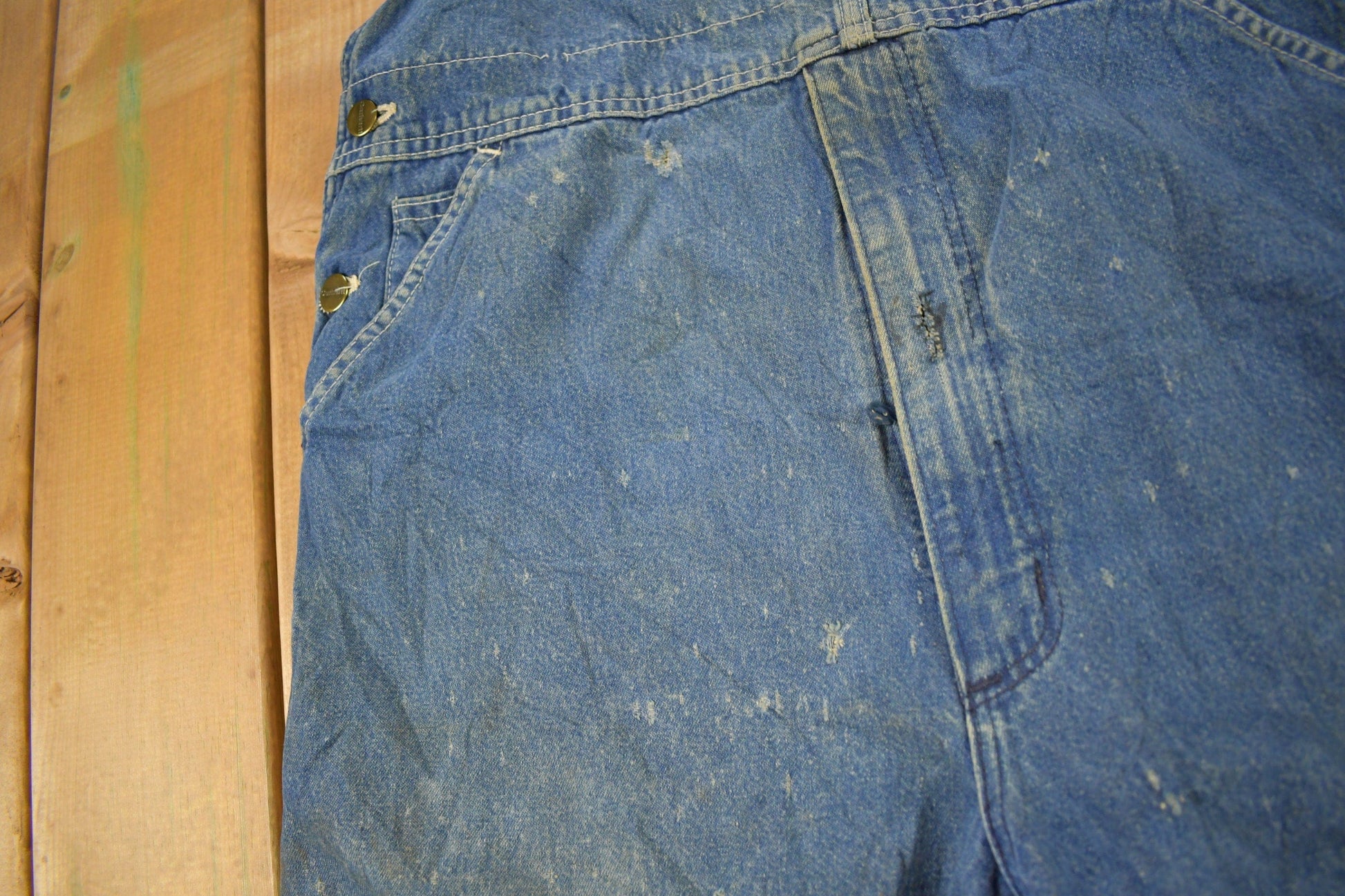 Vintage 1980s Carhartt Double Knee Distressed Denim Overalls Men's 36 x 30 from propervintagecanada
