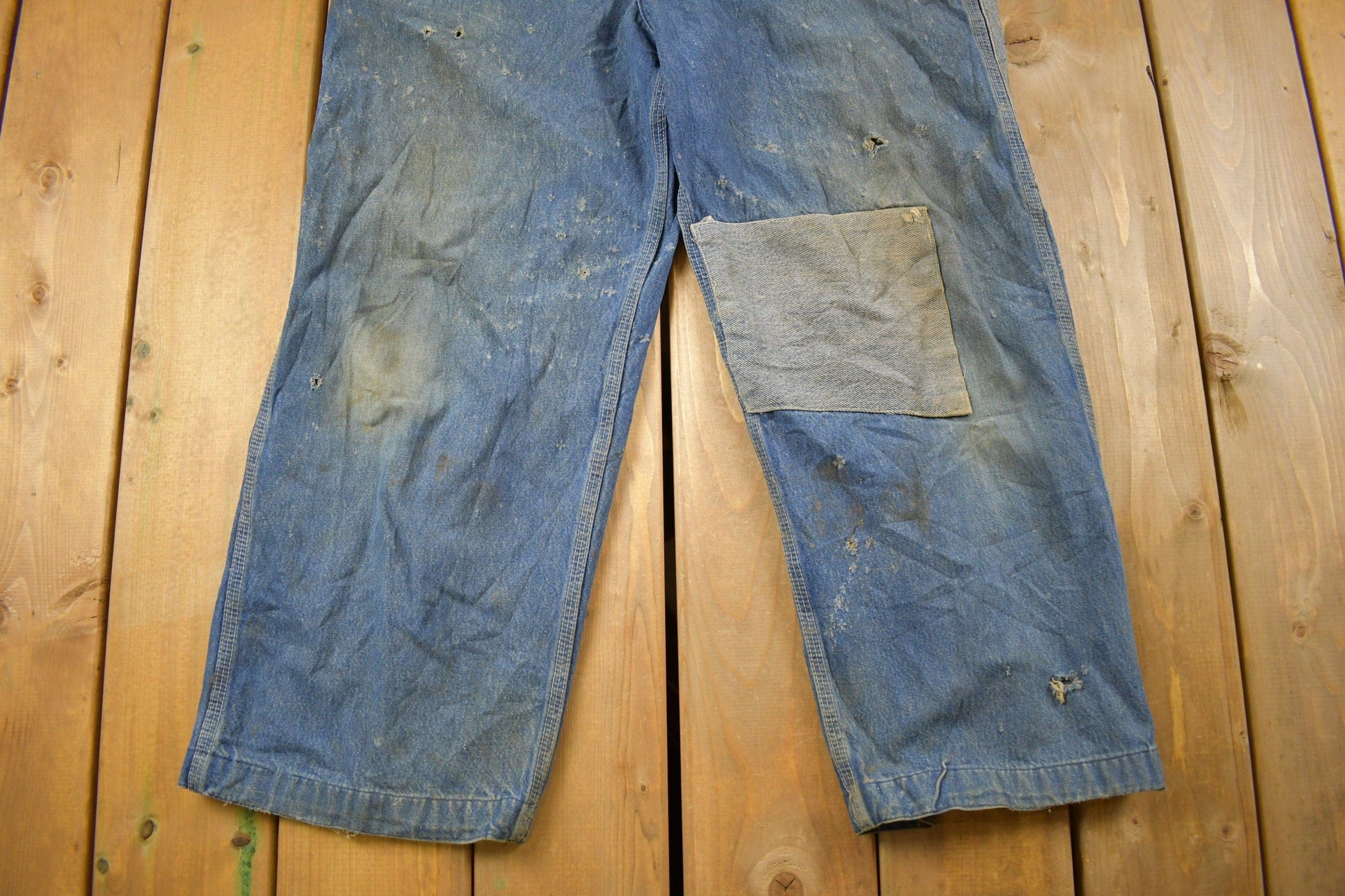 Vintage 1980s Carhartt Double Knee Distressed Denim Overalls Men's 36 x 30 from propervintagecanada