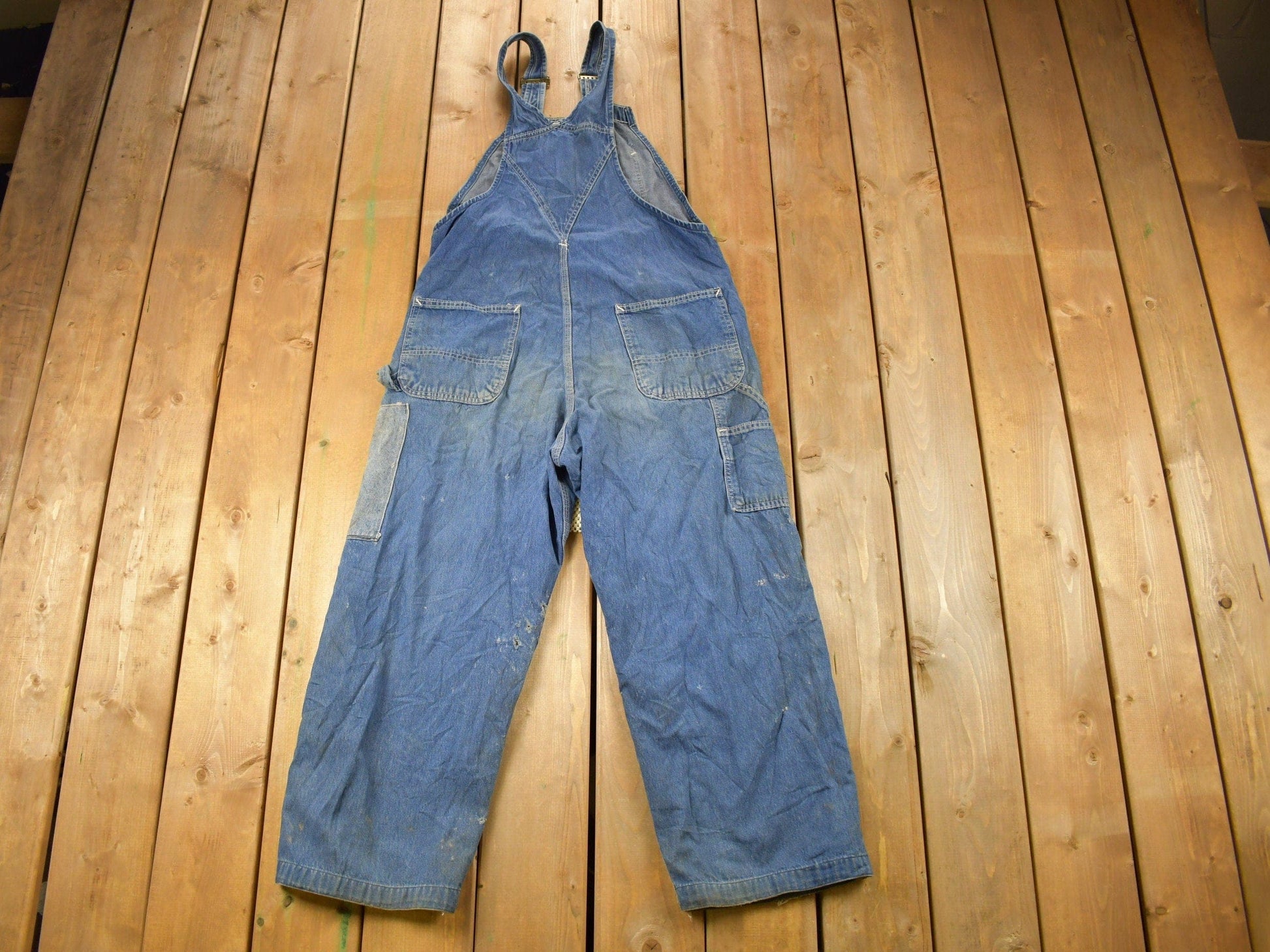 Vintage 1980s Carhartt Double Knee Distressed Denim Overalls Men's 36 x 30 from propervintagecanada