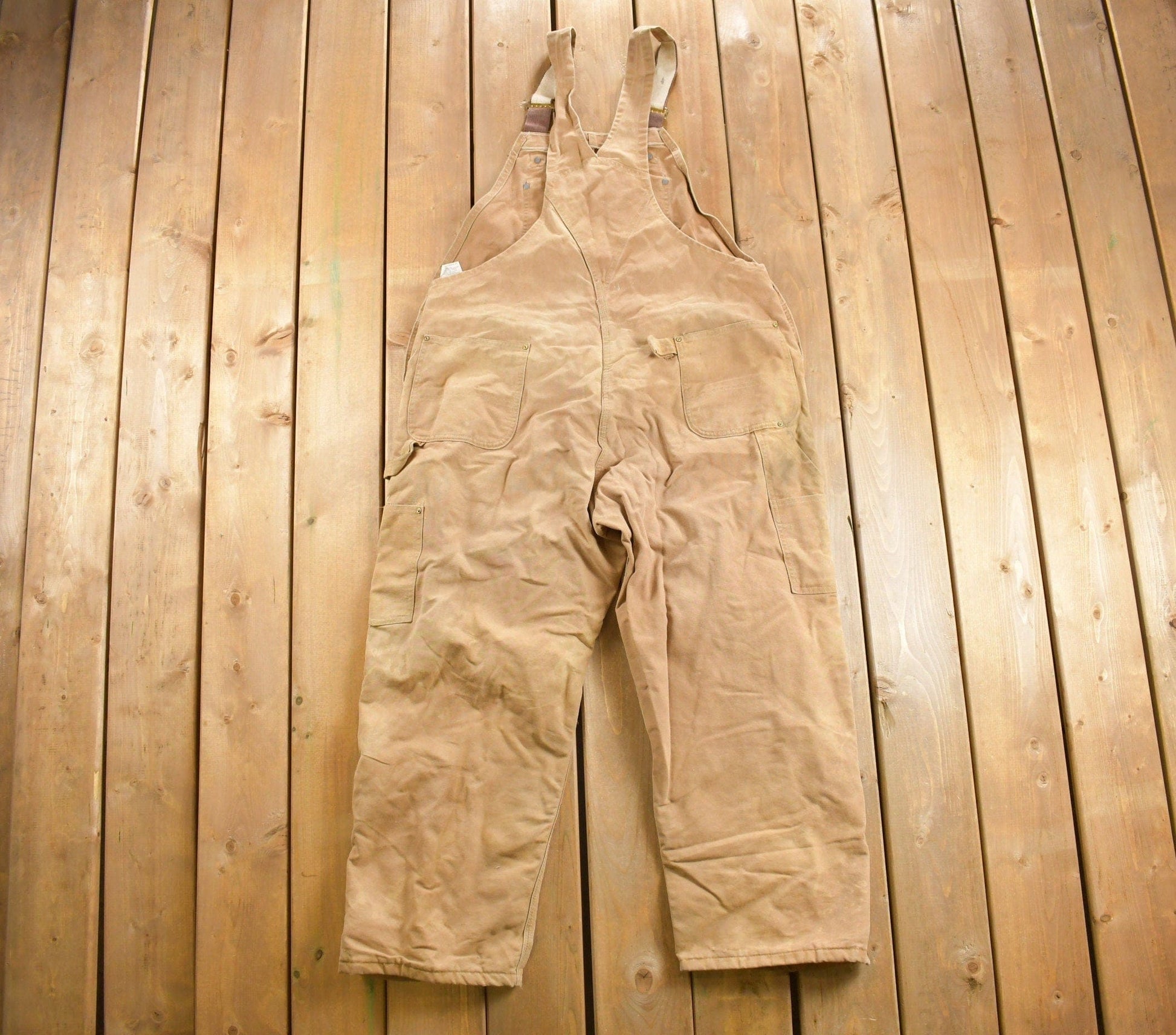 Vintage 1980s Carhartt Double Knee Quilted Canvas Overalls Men's 46 x 27 from propervintagecanada