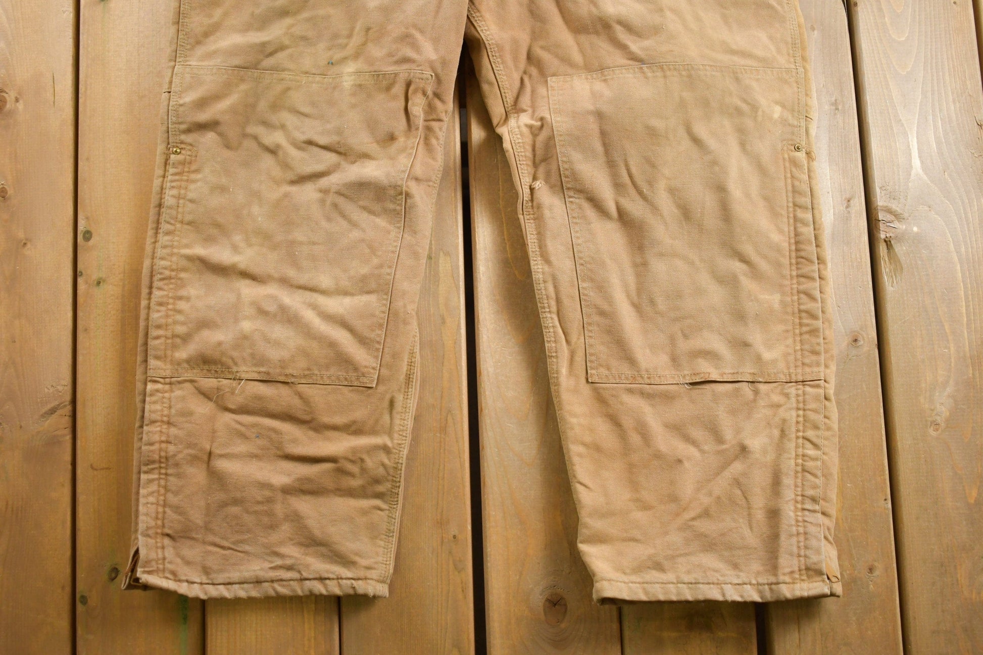 Vintage 1980s Carhartt Double Knee Quilted Canvas Overalls Men's 46 x 27 from propervintagecanada