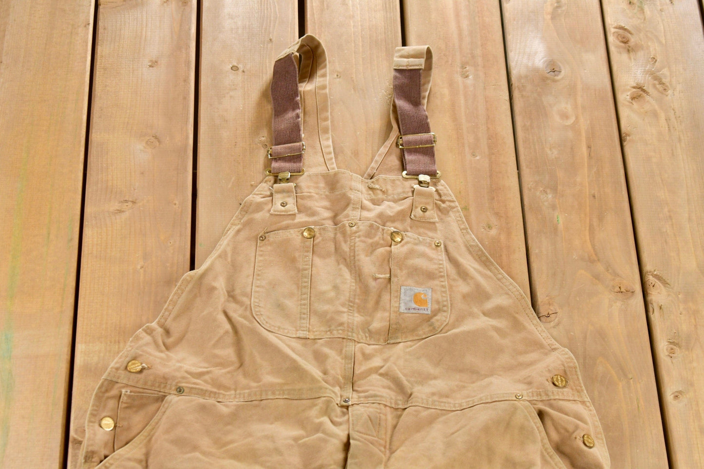 Vintage 1980s Carhartt Double Knee Quilted Canvas Overalls Men's 46 x 27 from propervintagecanada