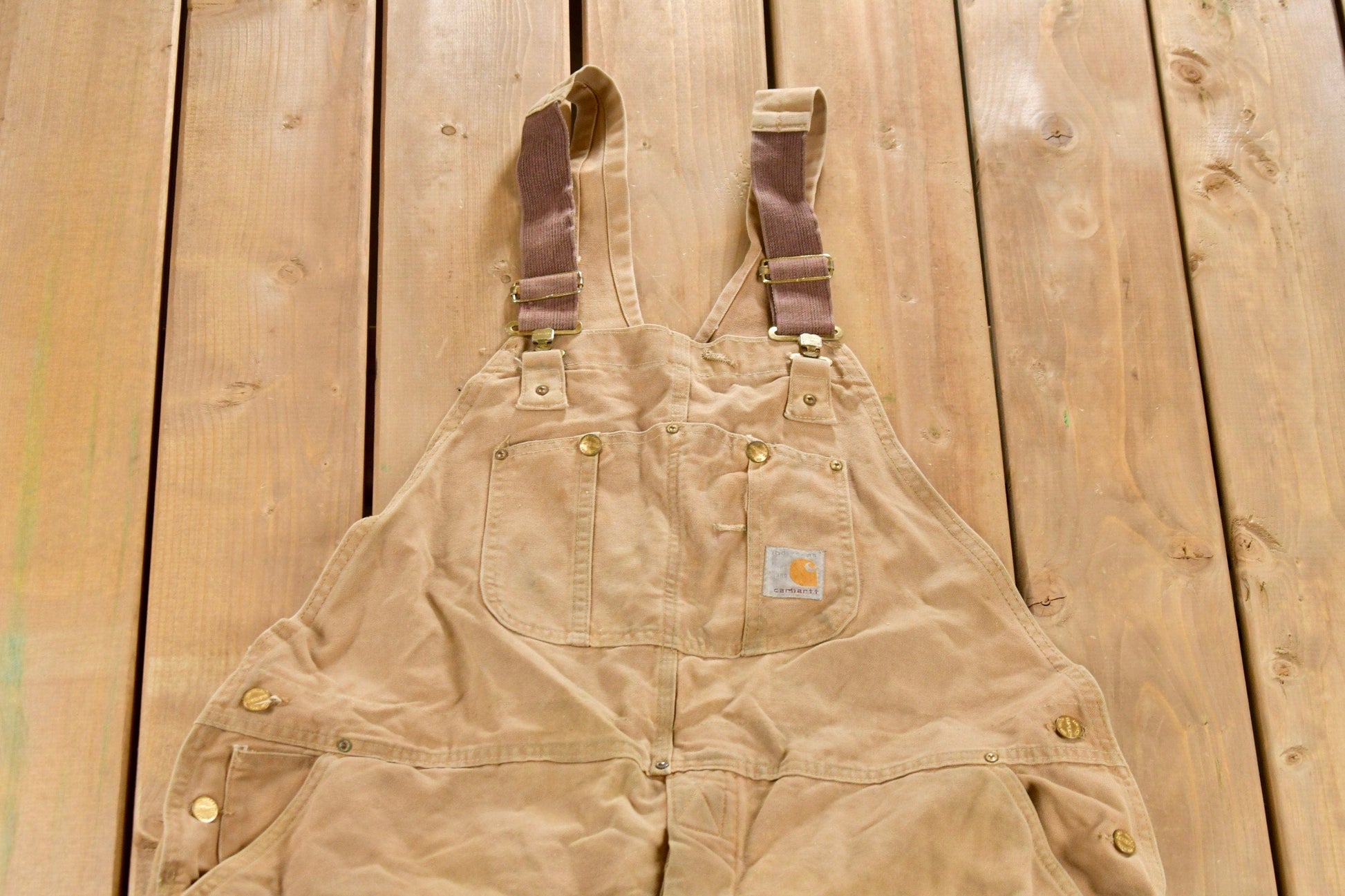 Vintage 1980s Carhartt Double Knee Quilted Canvas Overalls Men's 46 x 27 from propervintagecanada