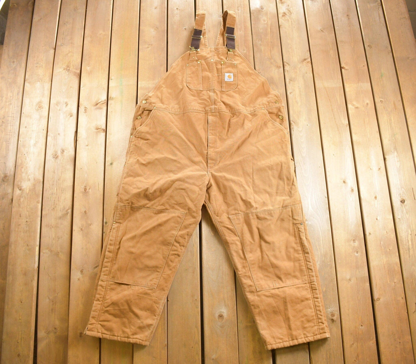 Vintage 1980s Carhartt Double Knee Quilted Canvas Overalls Men's 56 x 28 from propervintagecanada