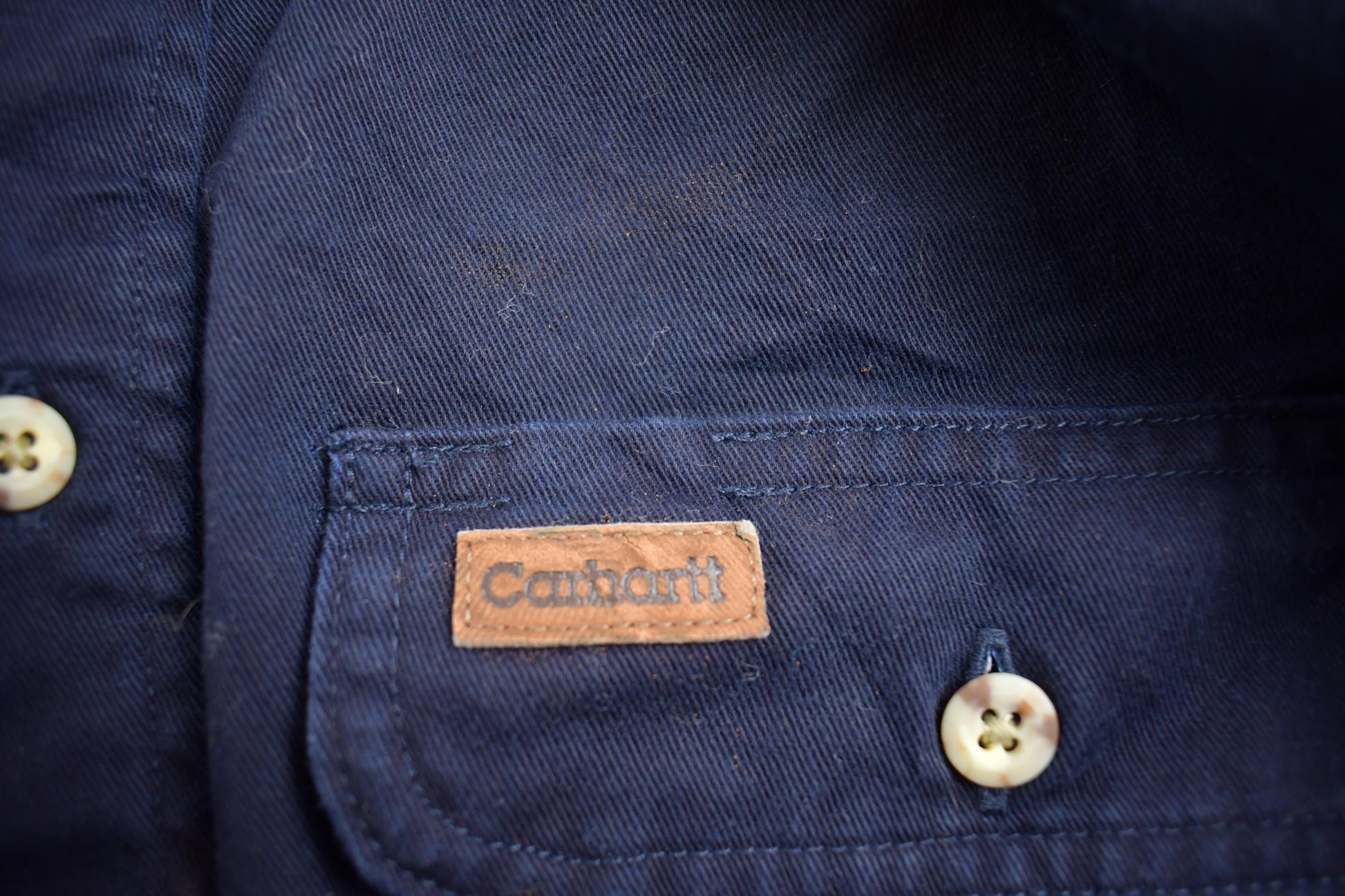 Vintage 1980s Carhartt Heavy Button Embroidered Up Shirt Men's XL from propervintagecanada
