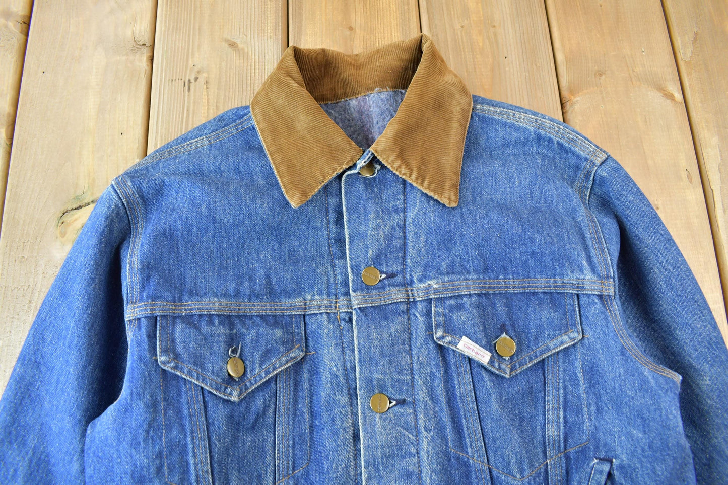 Vintage 1980s Carhartt Medium Wash Jean Jacket Men's Medium from propervintagecanada