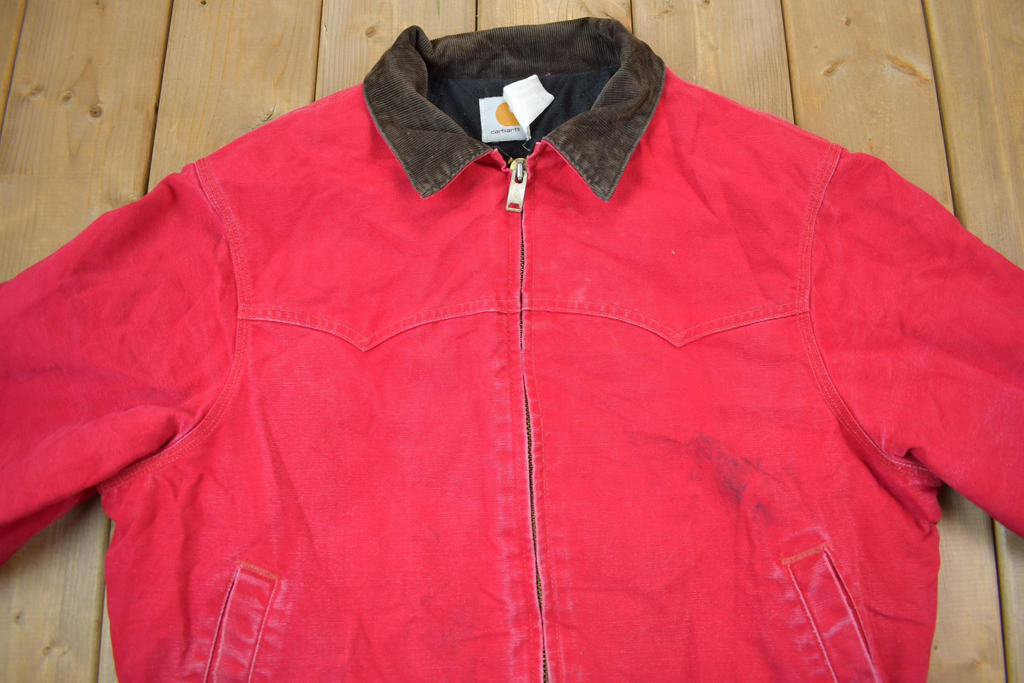 Vintage 1980s Carhartt Red Santa Fe Work Jacket Men's Large from propervintagecanada