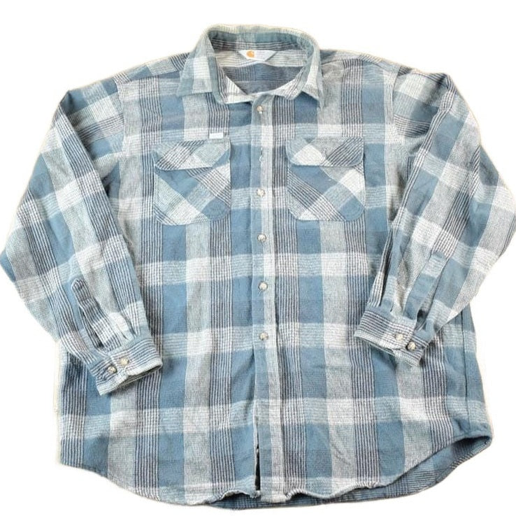 Vintage 1980s Carhartt Rugged Outdoor Wear Plaid Heavy Flannel Button Up Shirt Mens L from propervintagecanada