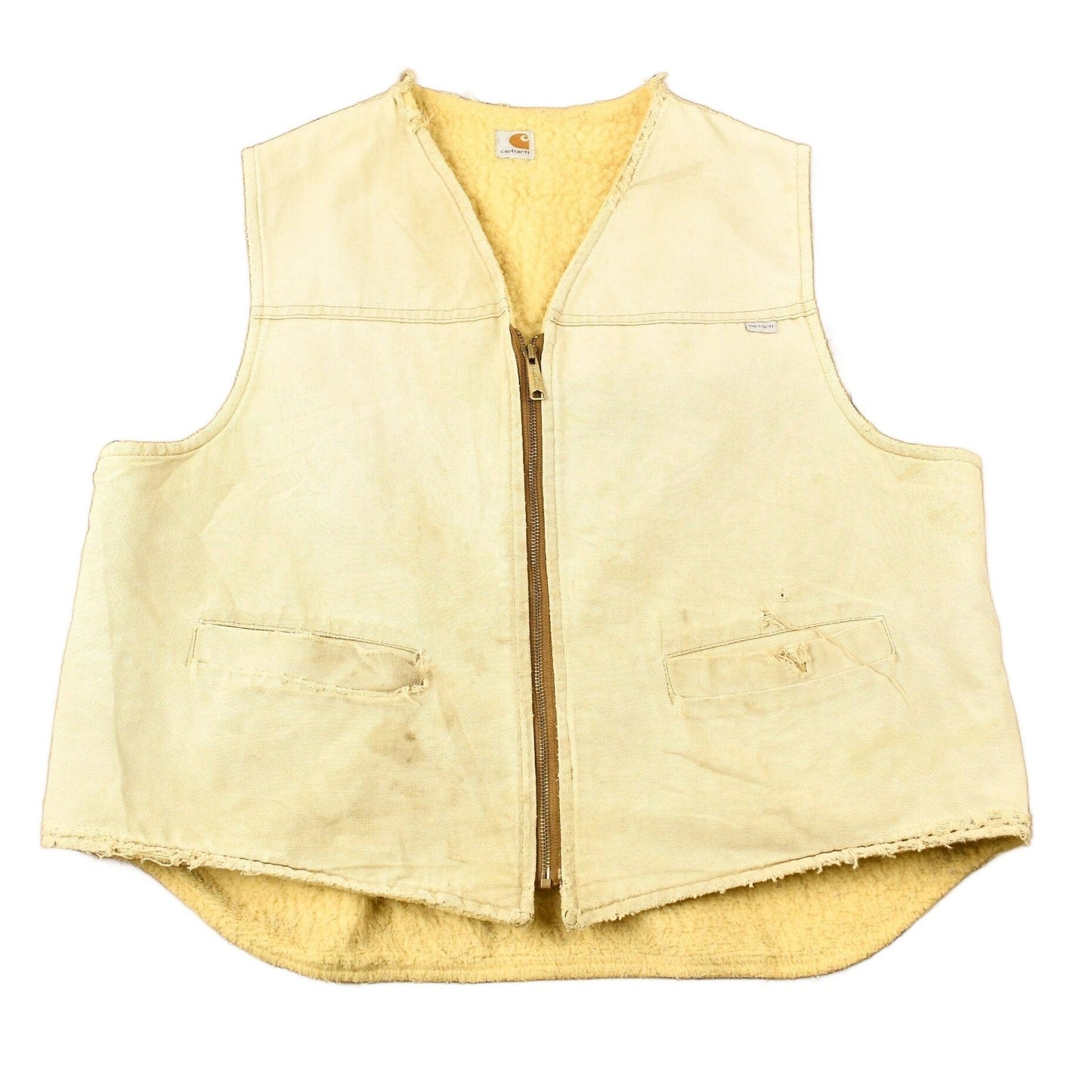 Vintage 1980s Carhartt Sherpa Lined Beige Work Vest from propervintagecanada