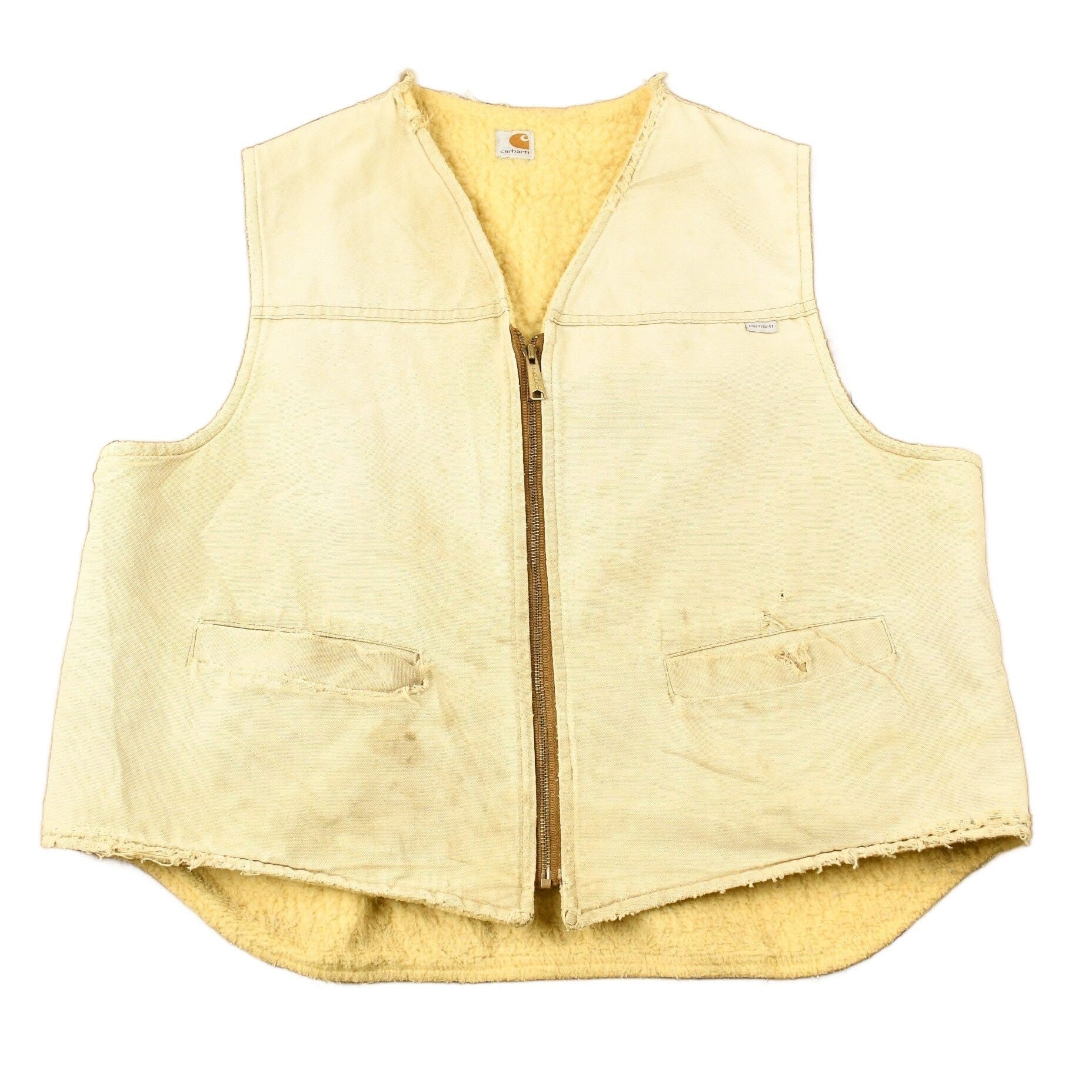 Vintage 1980s Carhartt Sherpa Lined Beige Work Vest from propervintagecanada