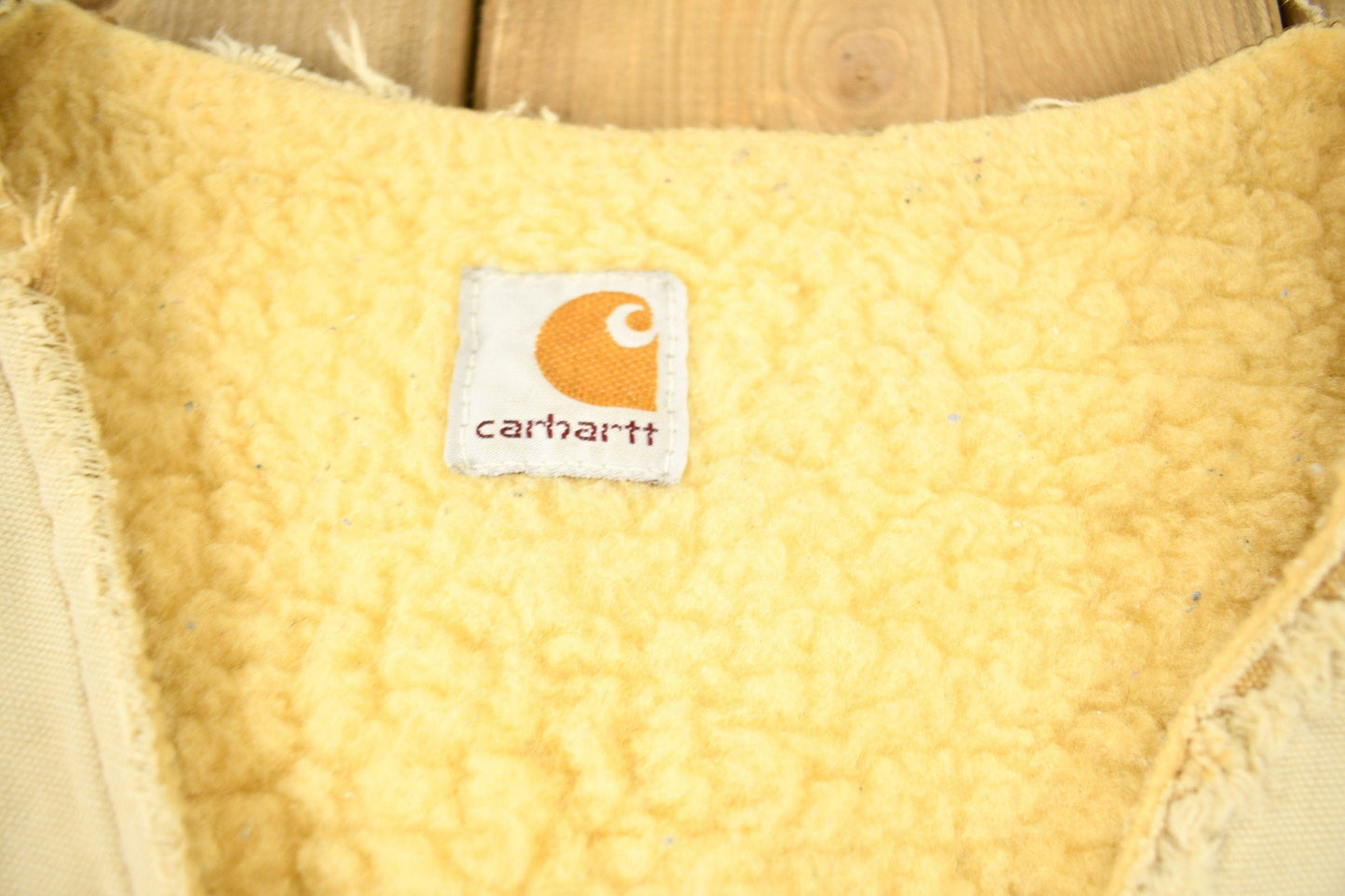 Vintage 1980s Carhartt Sherpa Lined Beige Work Vest from propervintagecanada